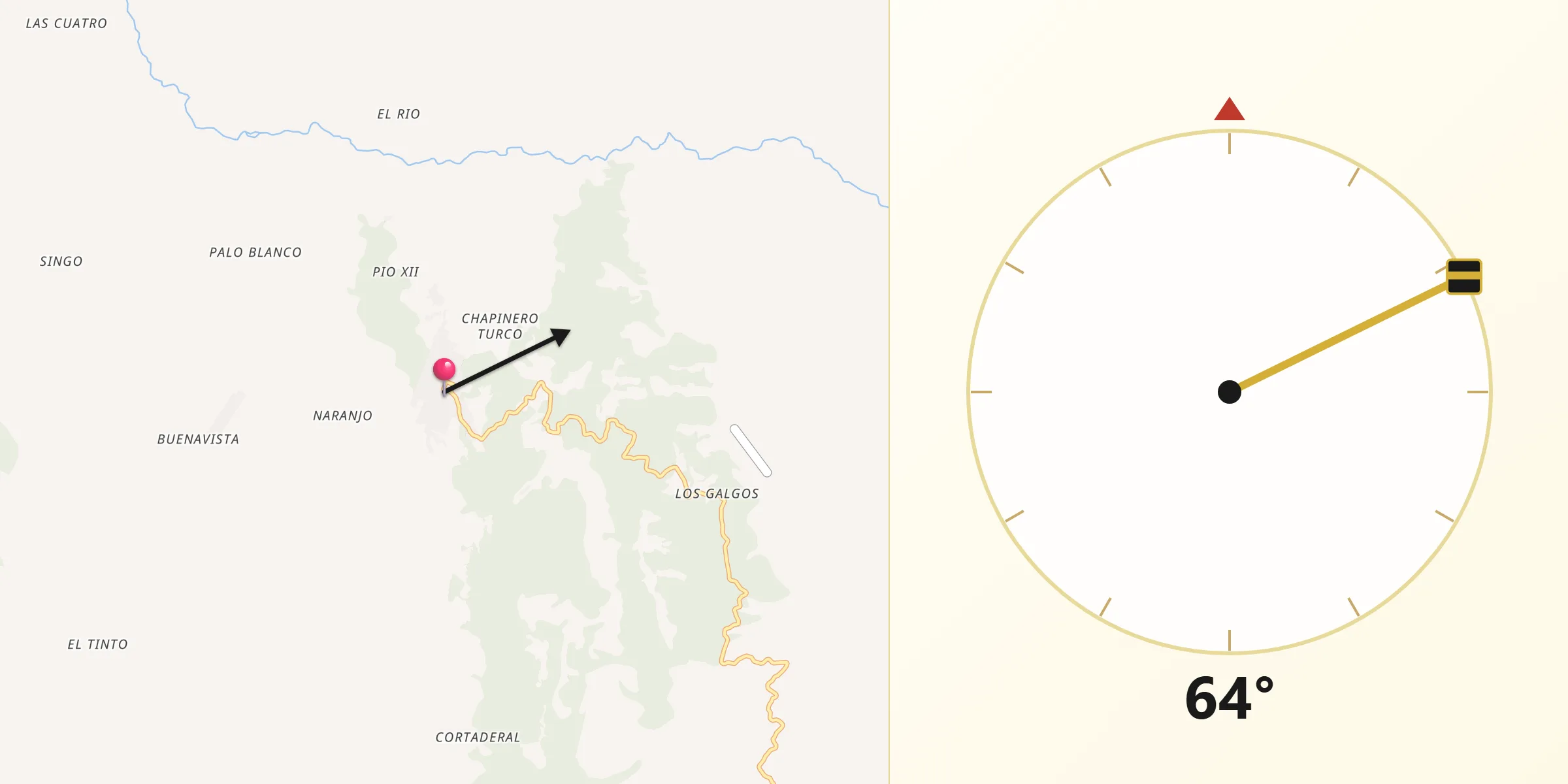 Dirección de la Qibla desde Ituango