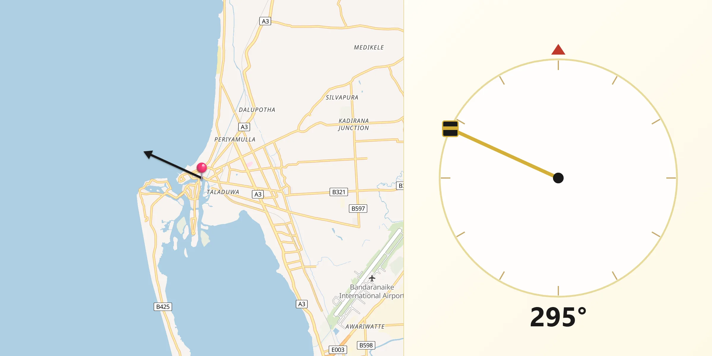 Qibla Direction from Negombo