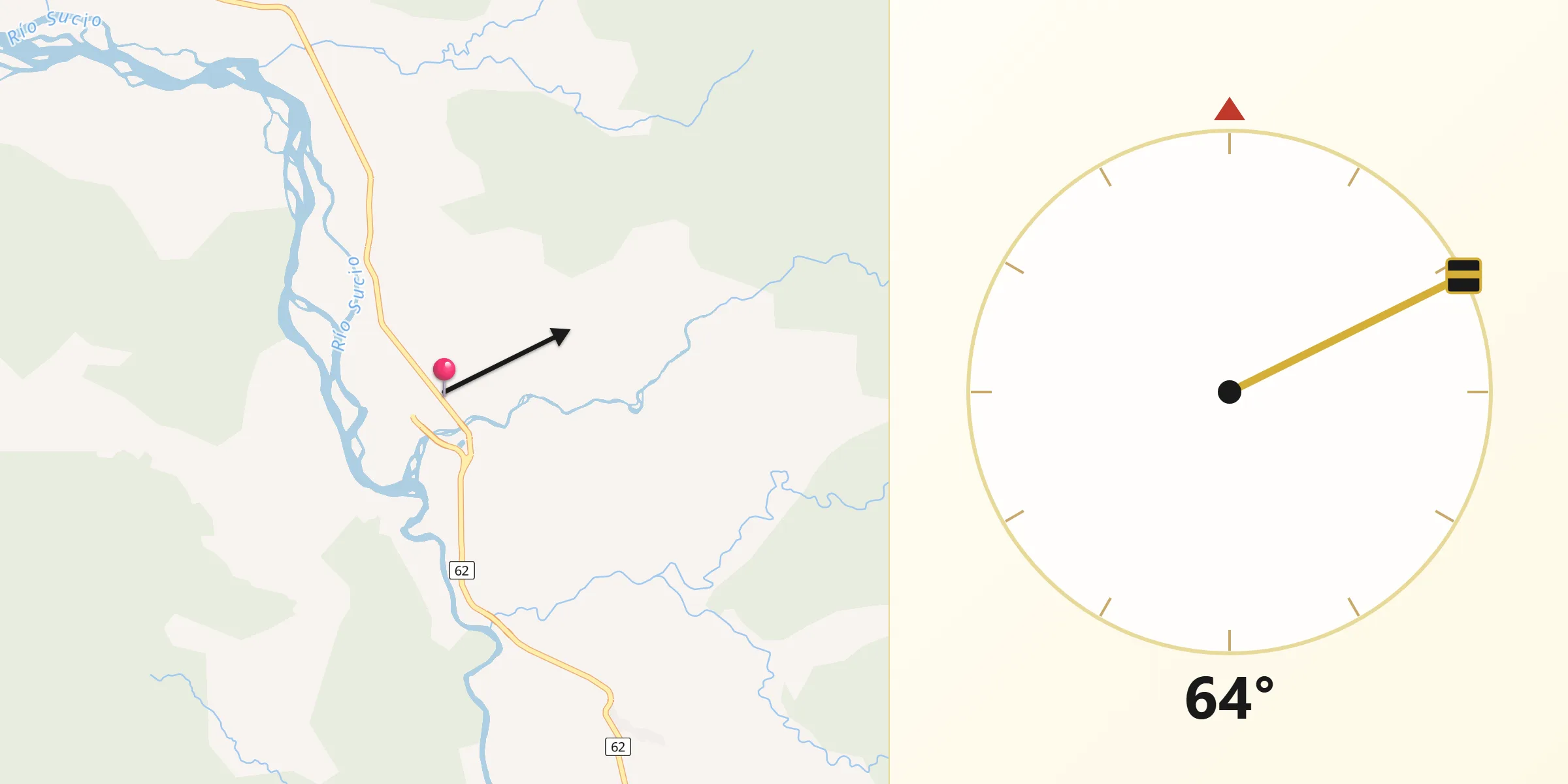 Dirección de la Qibla desde Mutatá