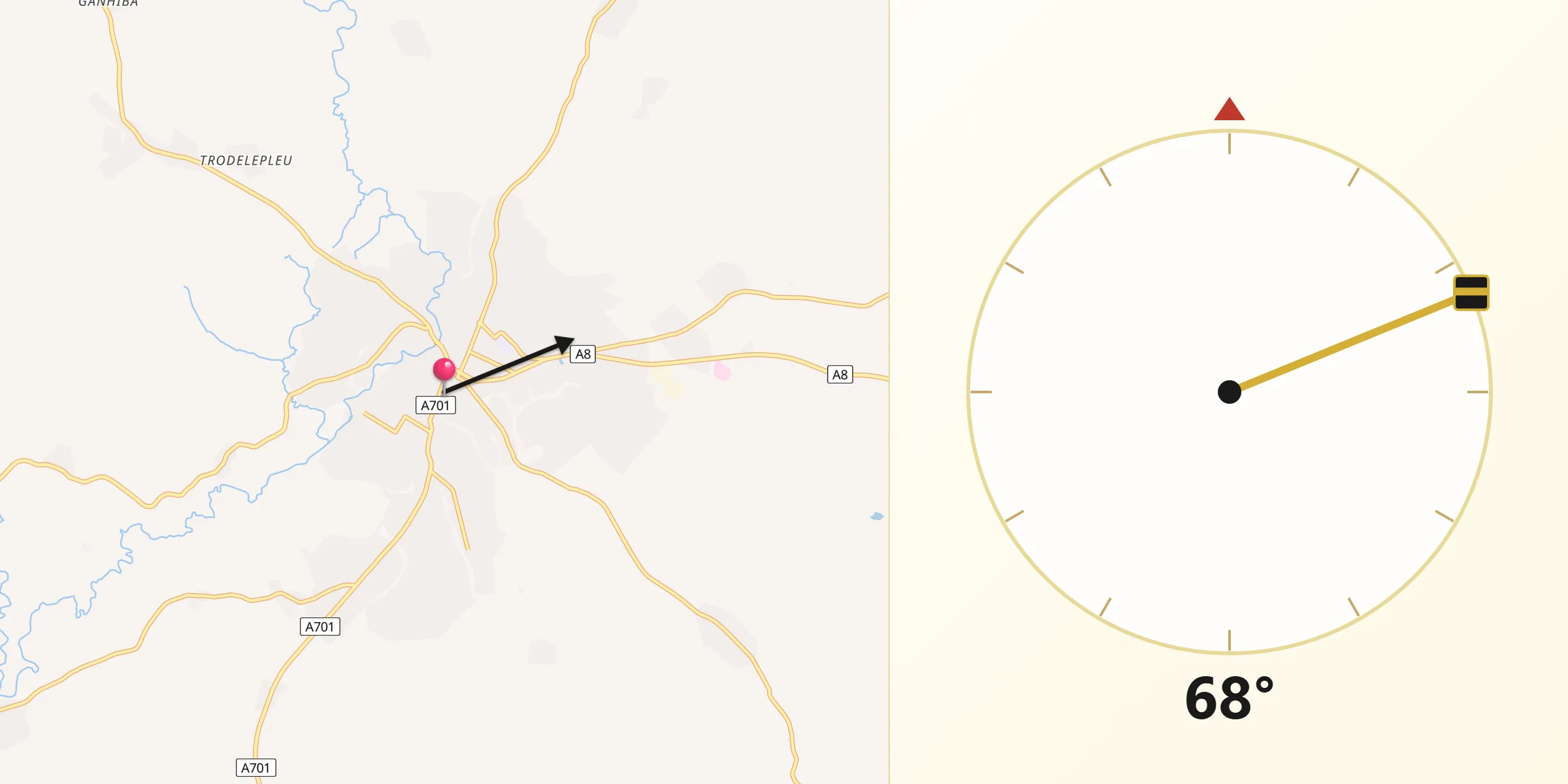 Direction vers la Qibla depuis Danané