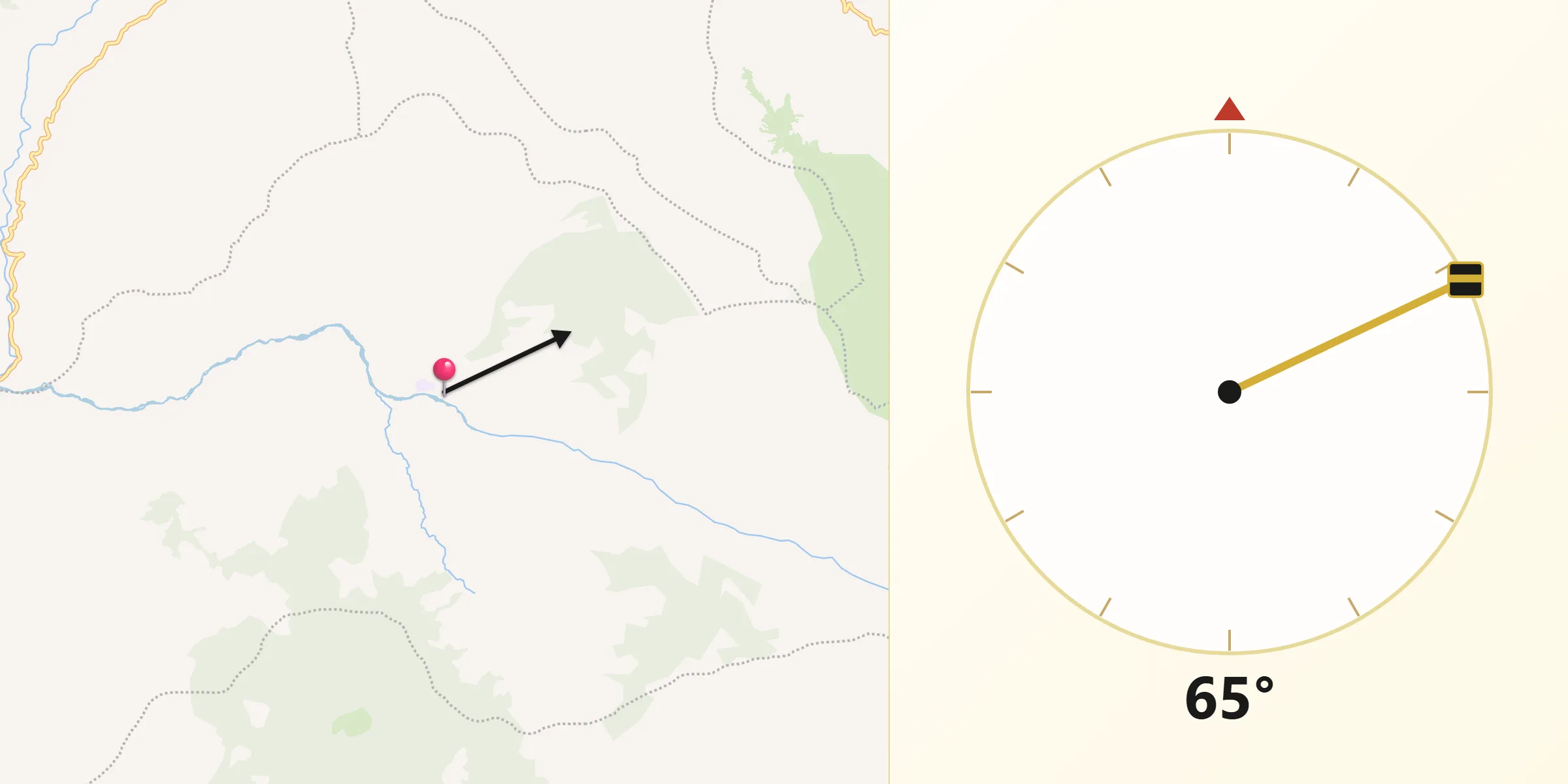 Dirección de la Qibla desde Charta