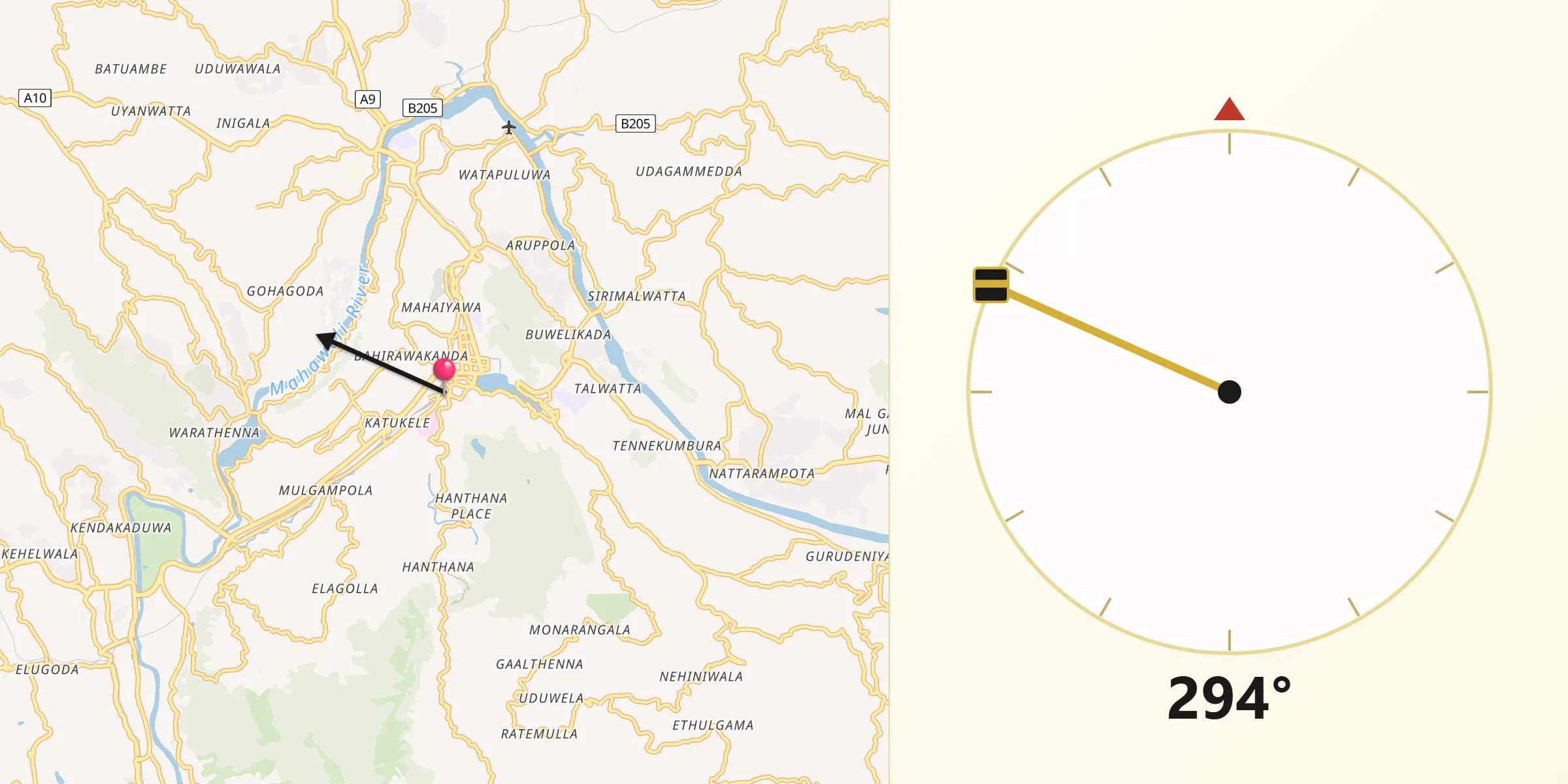 Qibla Direction from Kandy