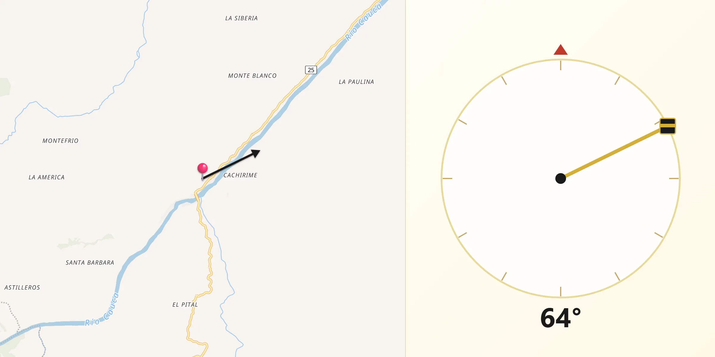 Dirección de la Qibla desde Valdivia