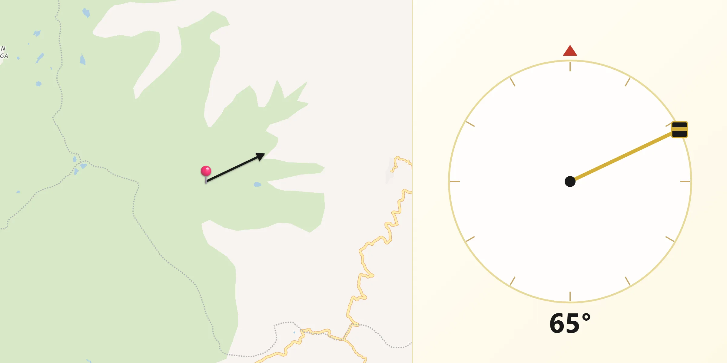 Dirección de la Qibla desde Mutiscua