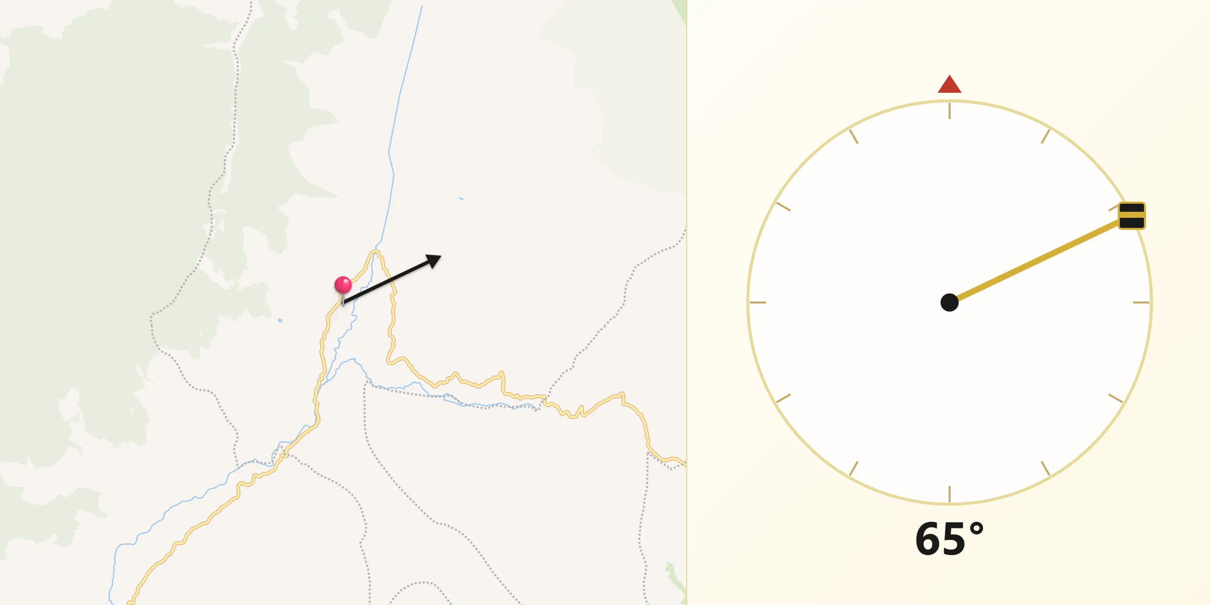 Dirección de la Qibla desde Suratá