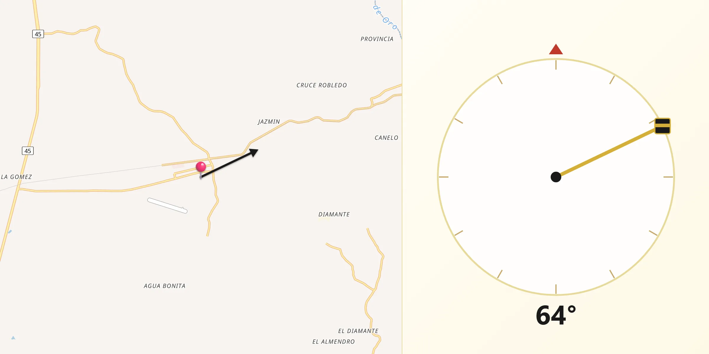 Dirección de la Qibla desde Sabana de Torres