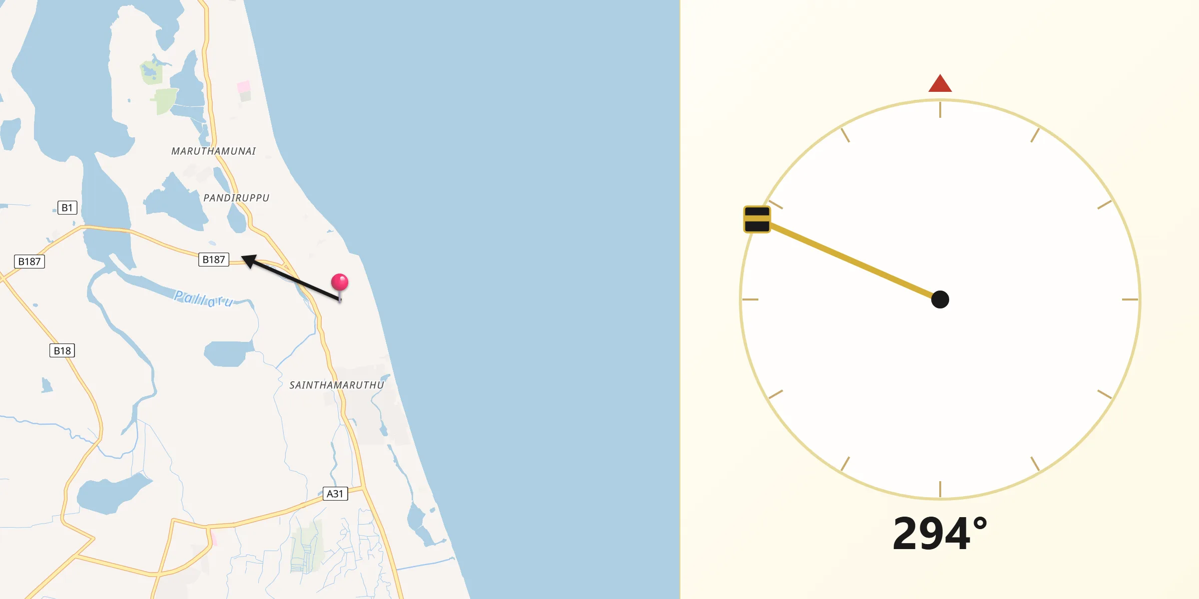 Qibla Direction from Kalmunai