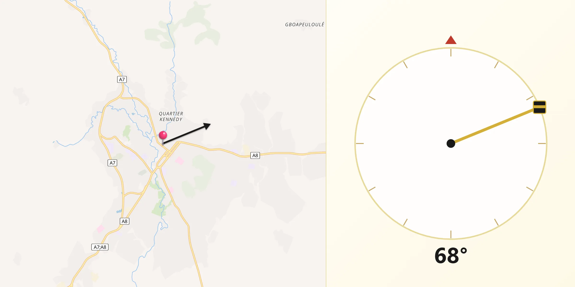 Direction vers la Qibla depuis Man