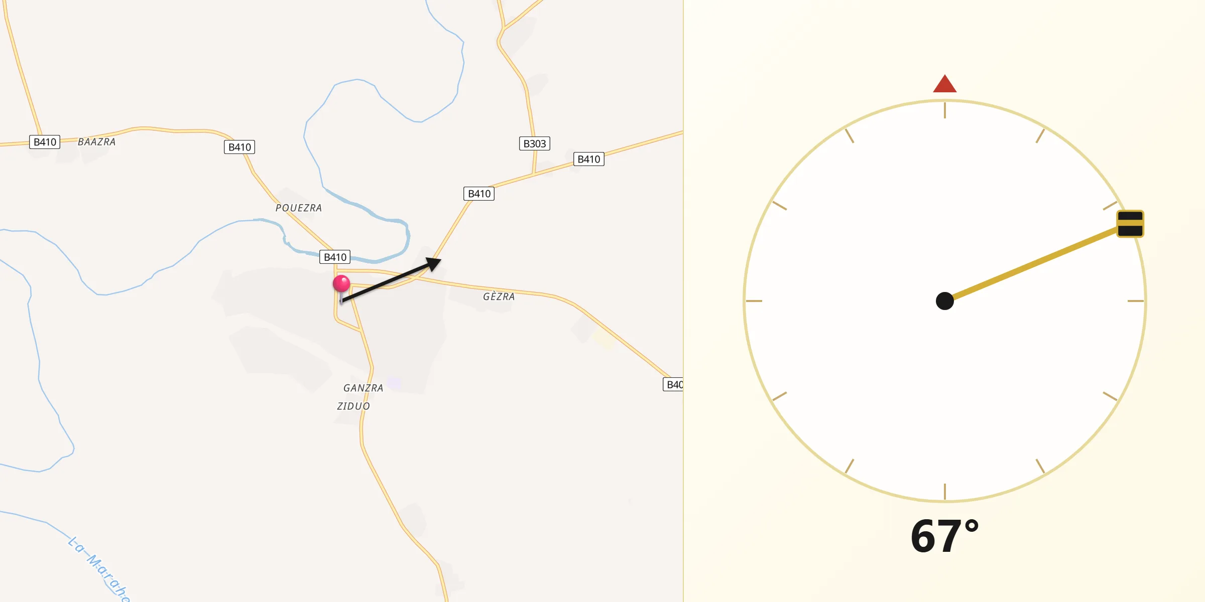 Direction vers la Qibla depuis Zuénoula