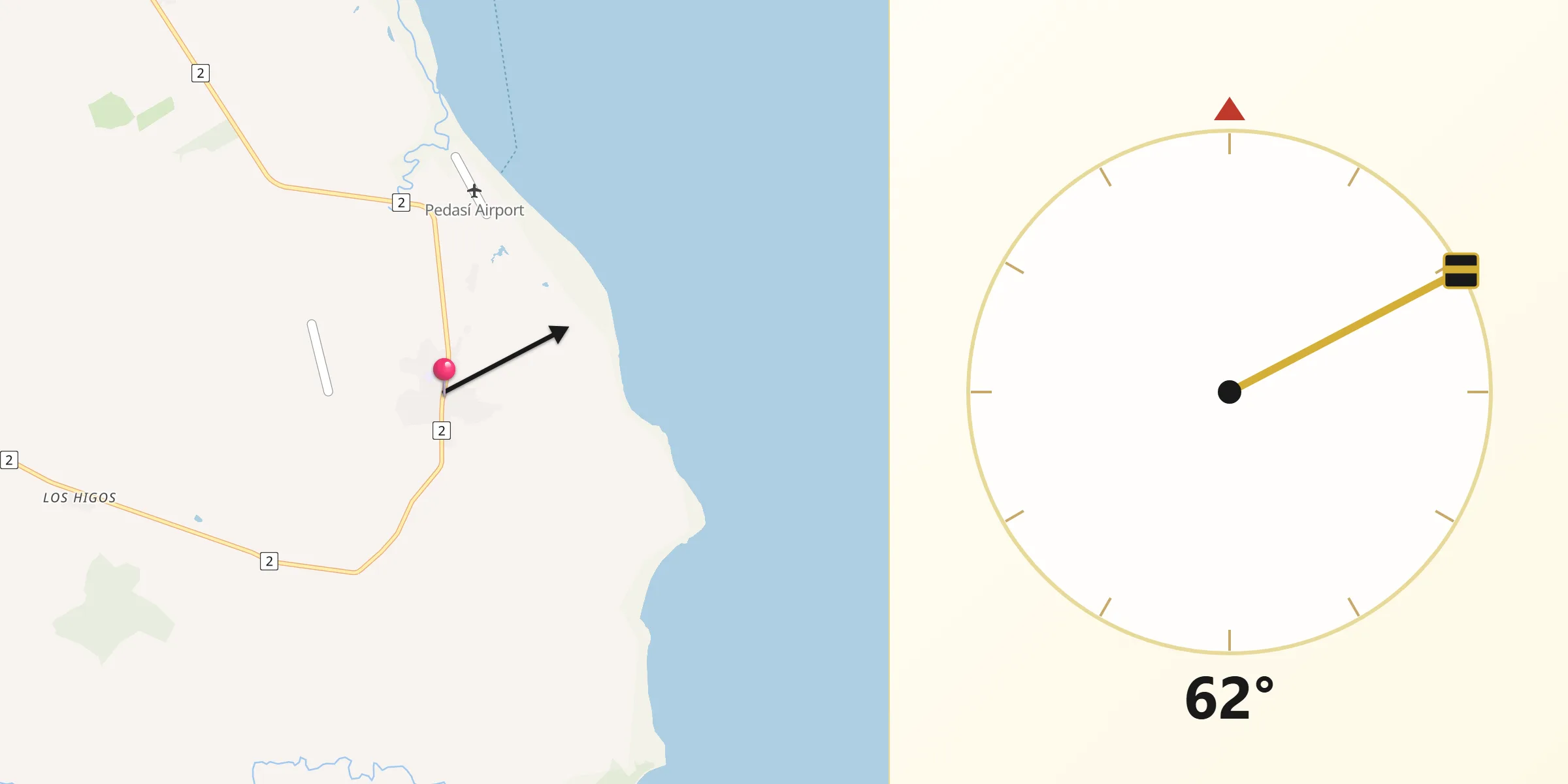 Dirección de la Qibla desde Pedasí