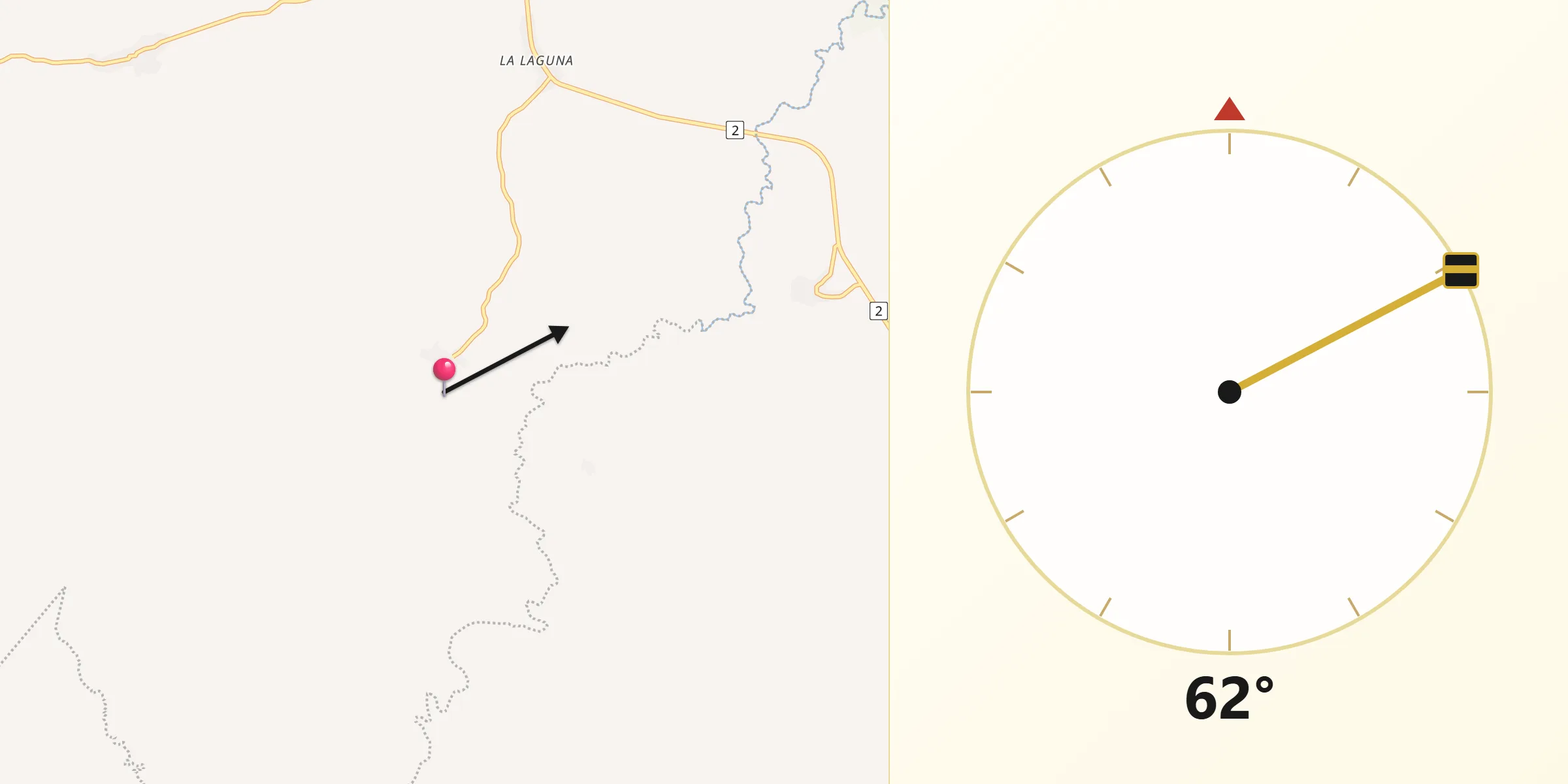 Dirección de la Qibla desde Lajamina