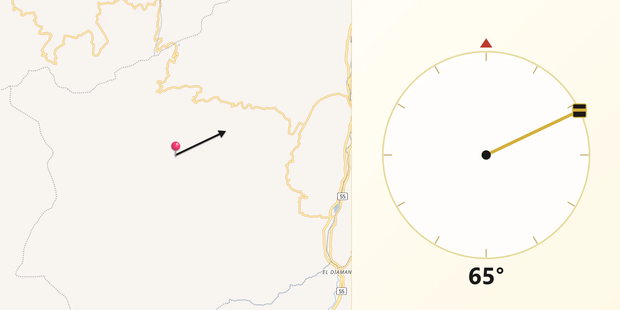 Dirección de la Qibla desde Bochalema