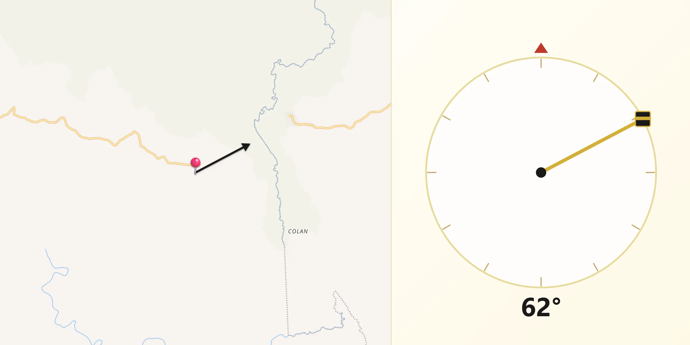Dirección de la Qibla desde Bajo Corral