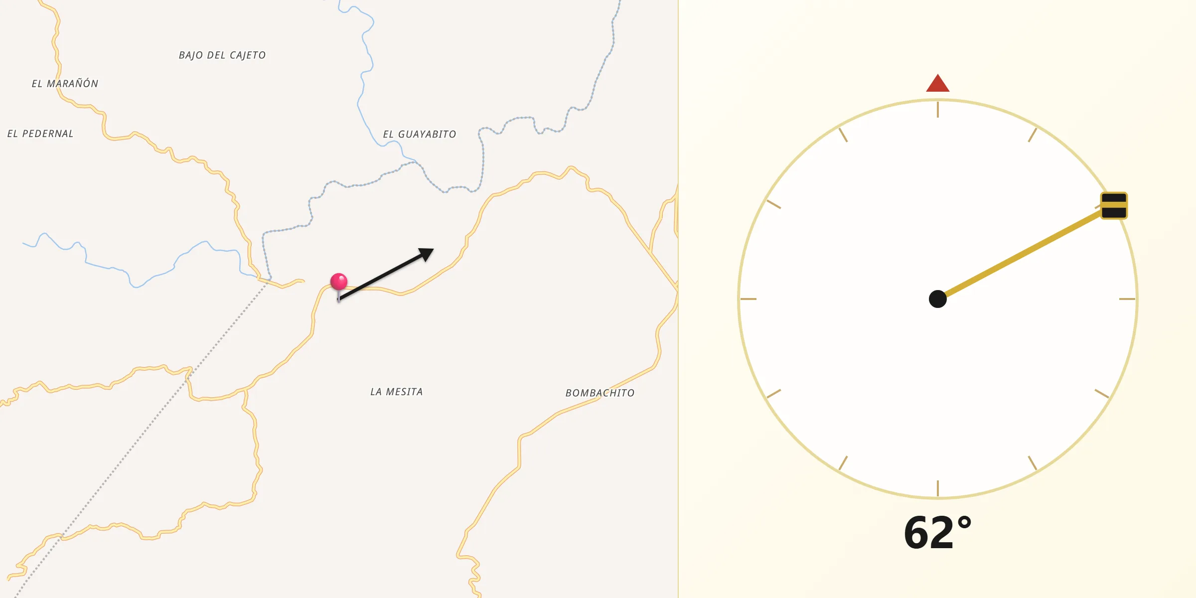 Dirección de la Qibla desde La Mesa