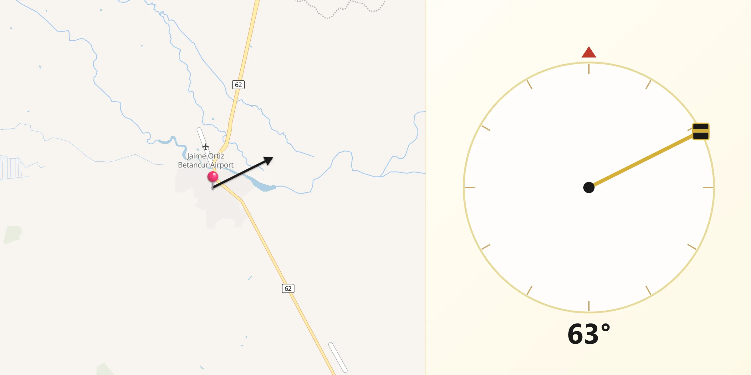Dirección de la Qibla desde Chigorodó