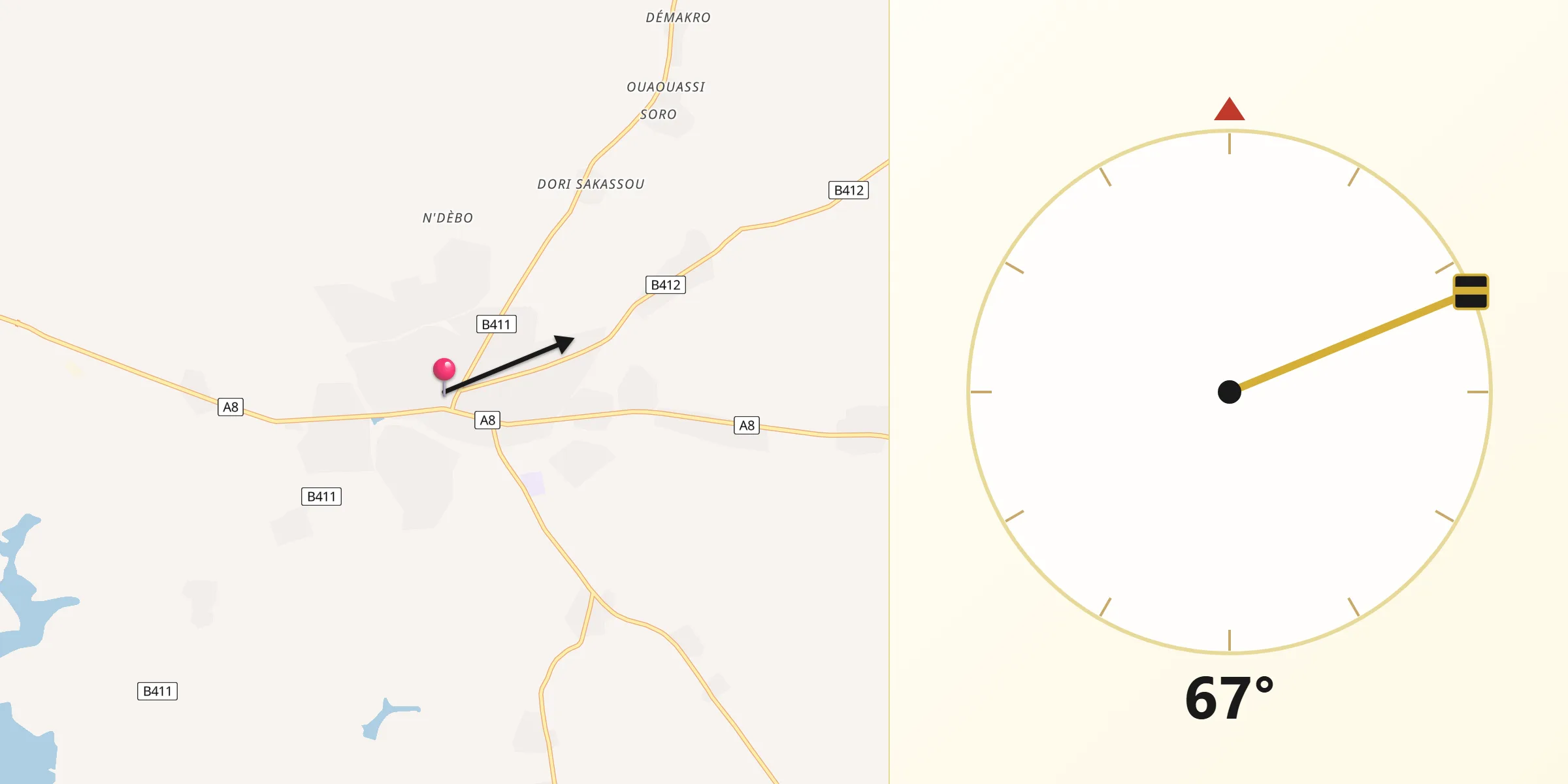 Direction vers la Qibla depuis Béoumi