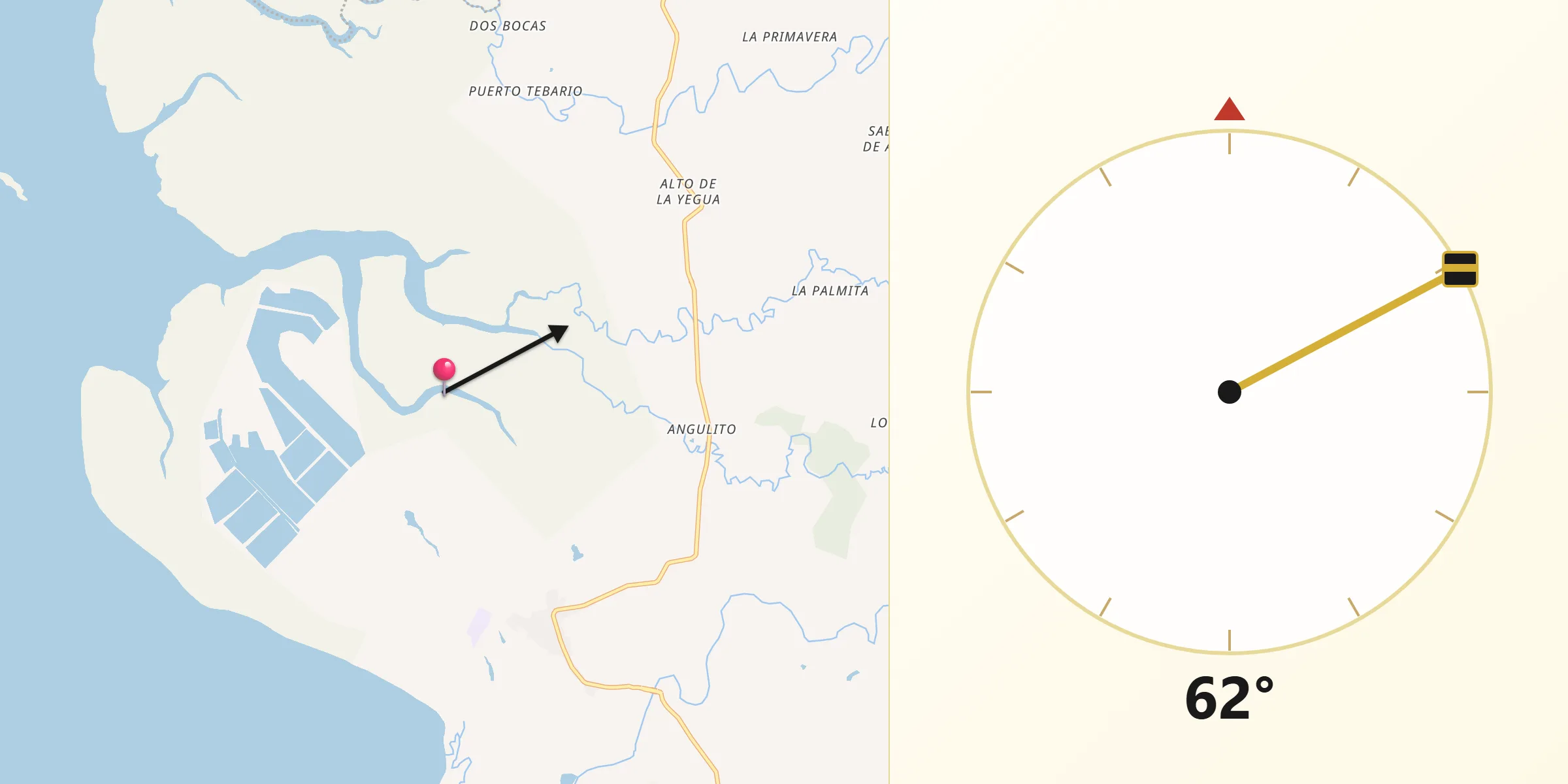 Dirección de la Qibla desde Mariato