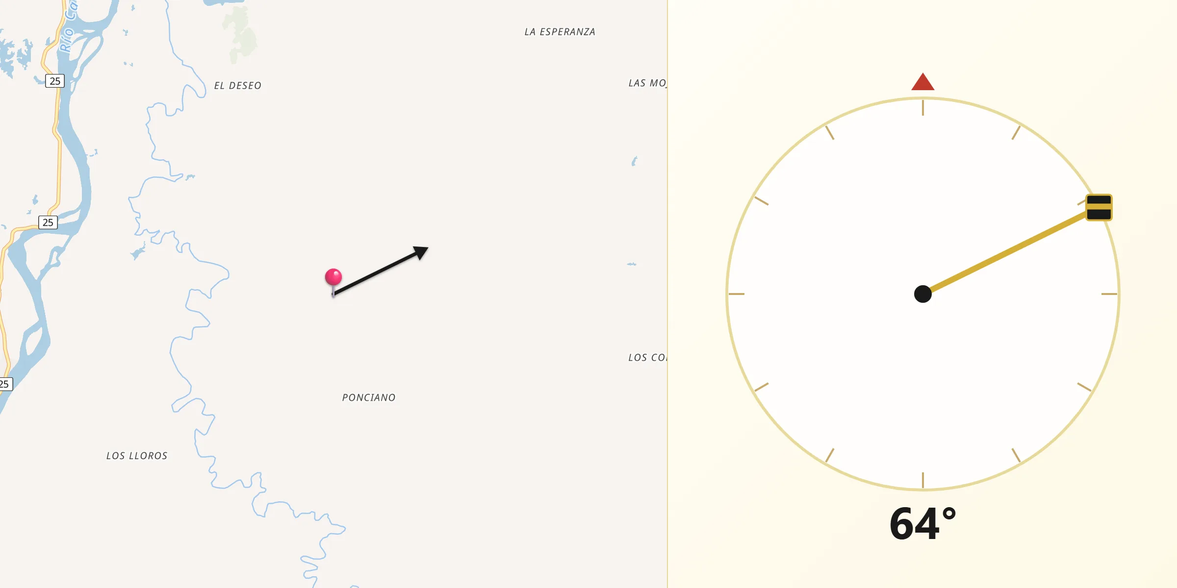Dirección de la Qibla desde Cáceres