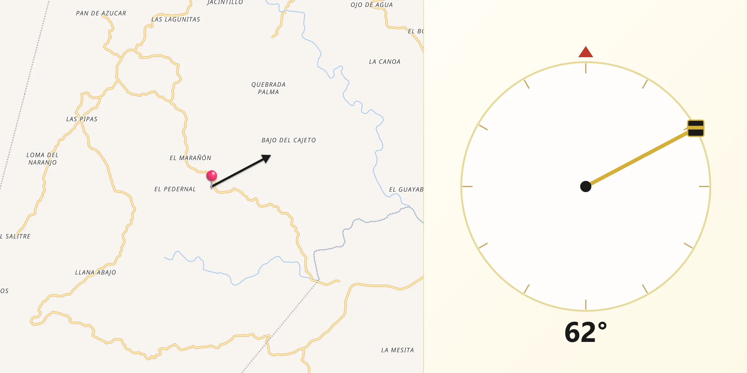 Dirección de la Qibla desde El Cedro