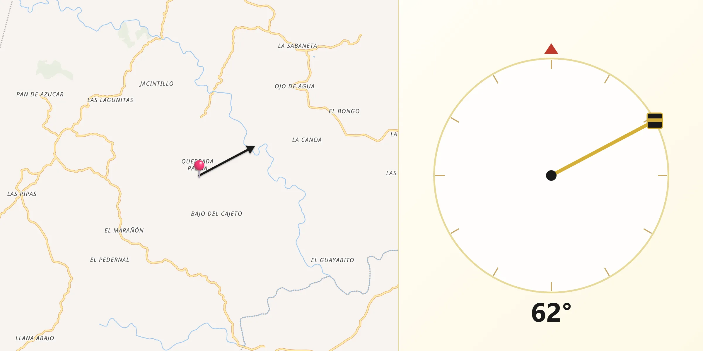 Dirección de la Qibla desde Distrito de Los Pozos