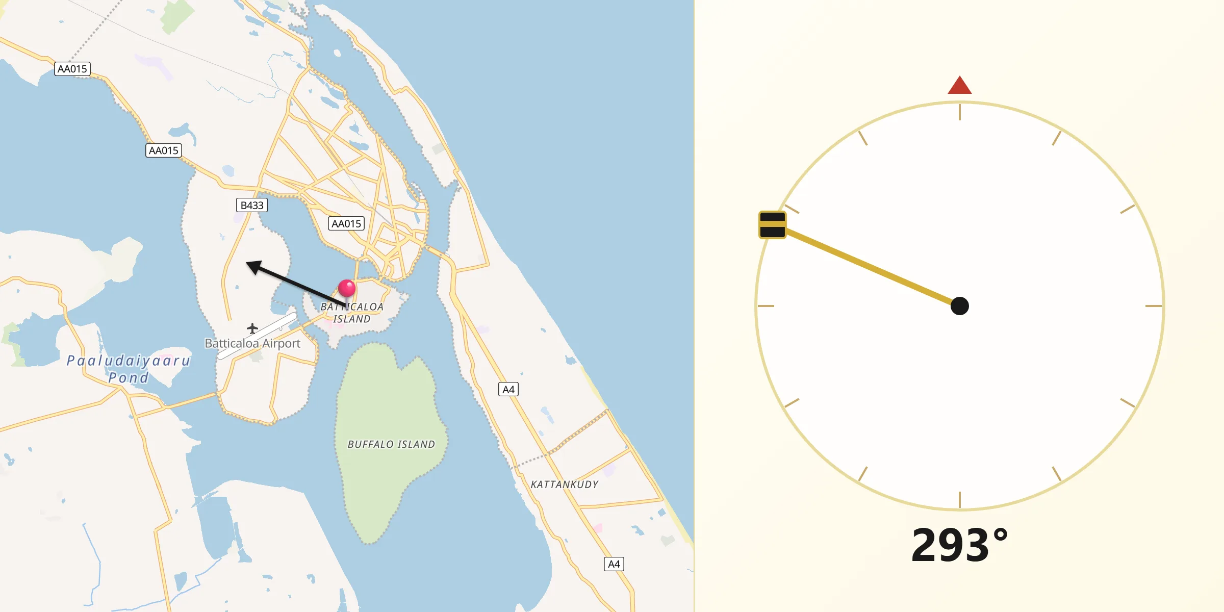 Qibla Direction from Batticaloa