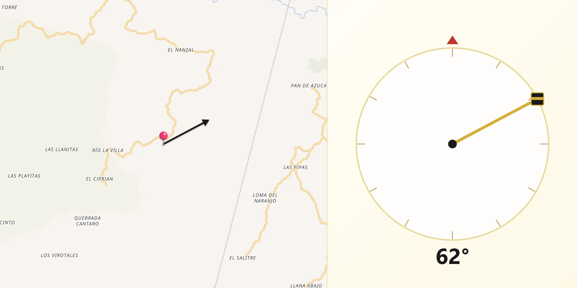 Dirección de la Qibla desde Quebrada del Rosario