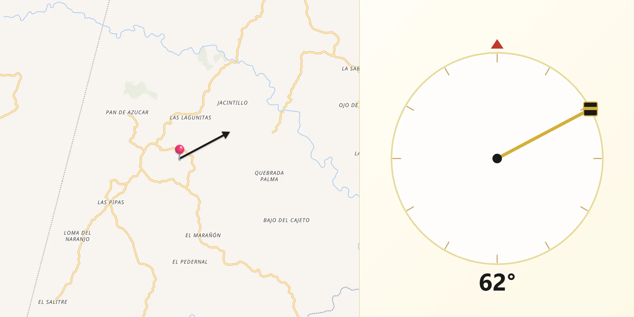 Dirección de la Qibla desde Los Cerros de Paja