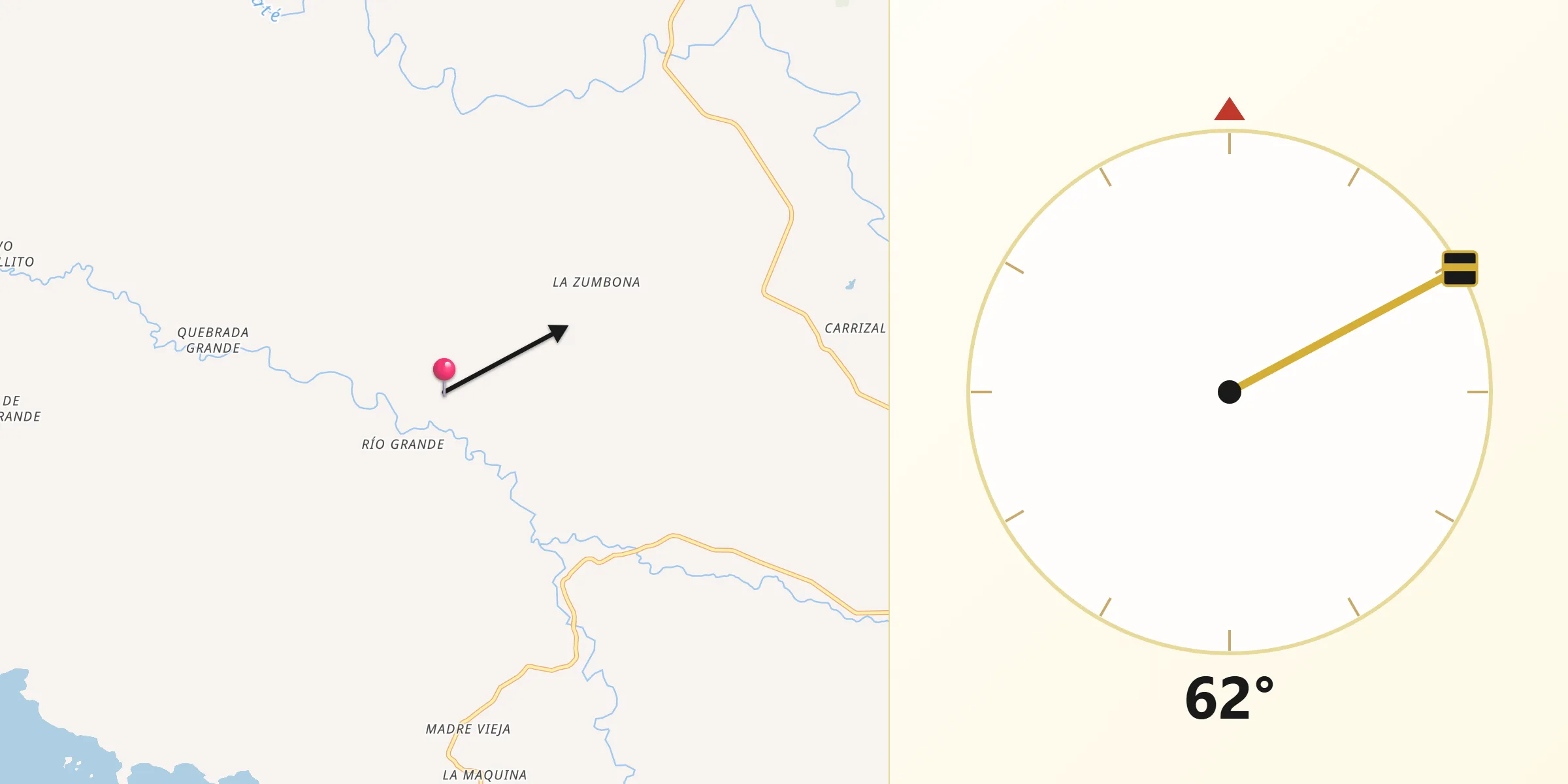 Dirección de la Qibla desde Río Grande