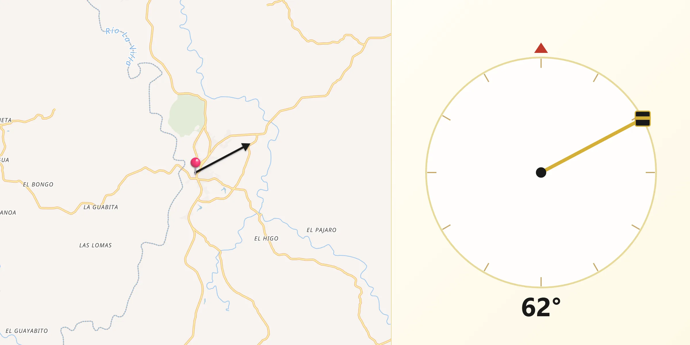 Dirección de la Qibla desde Macaracas