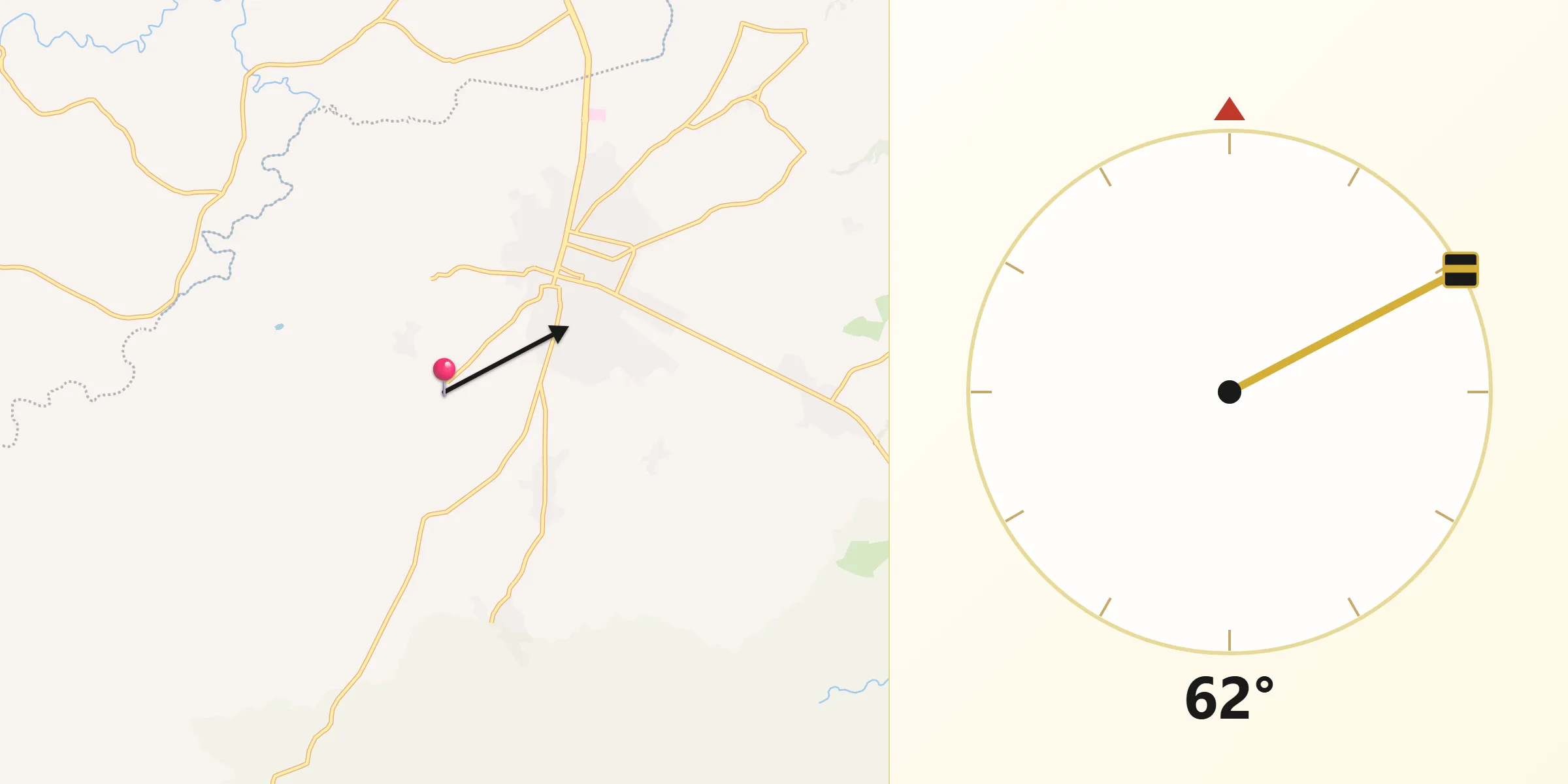 Dirección de la Qibla desde La Tiza