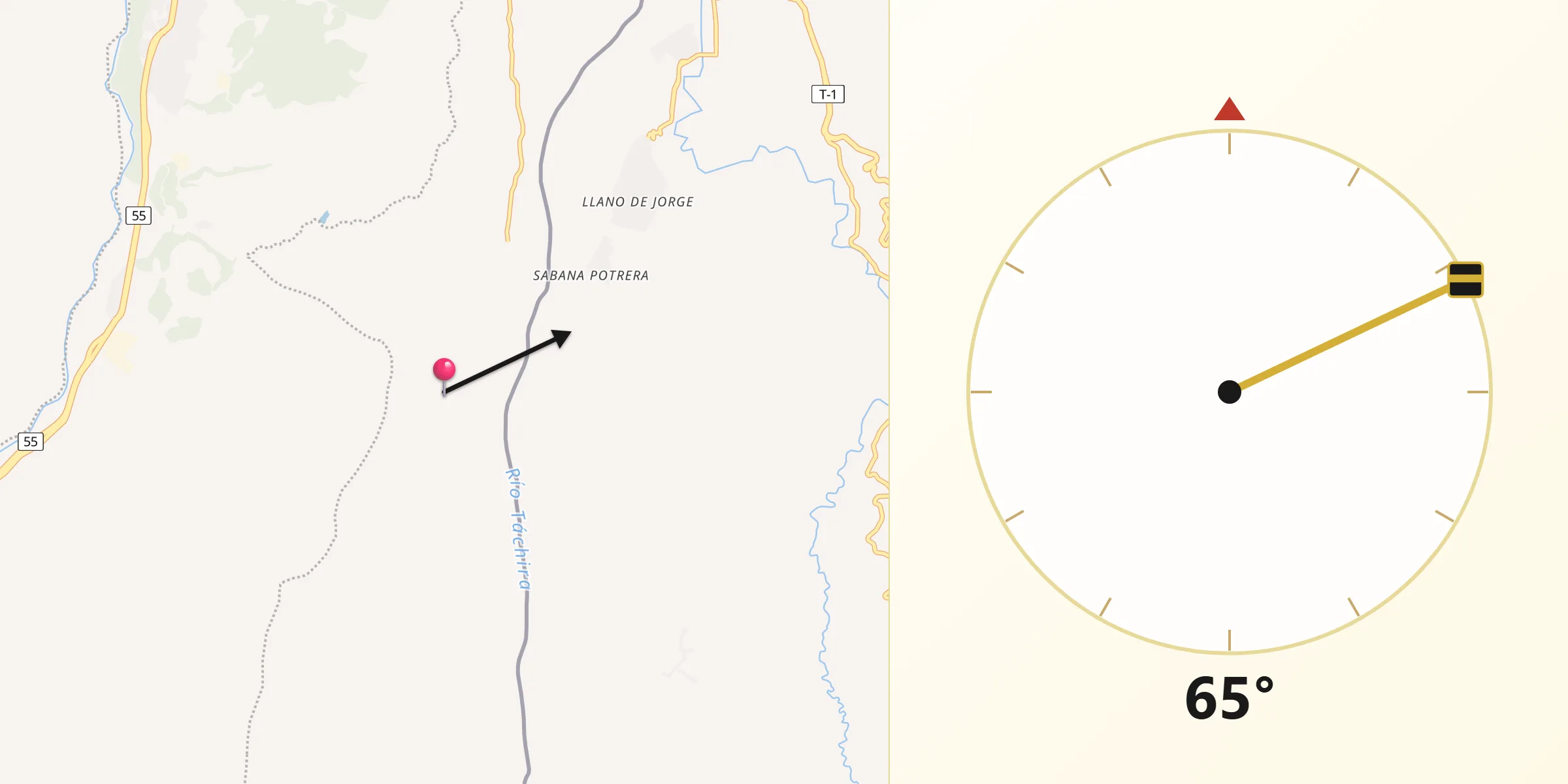 Dirección de la Qibla desde Villa del Rosario