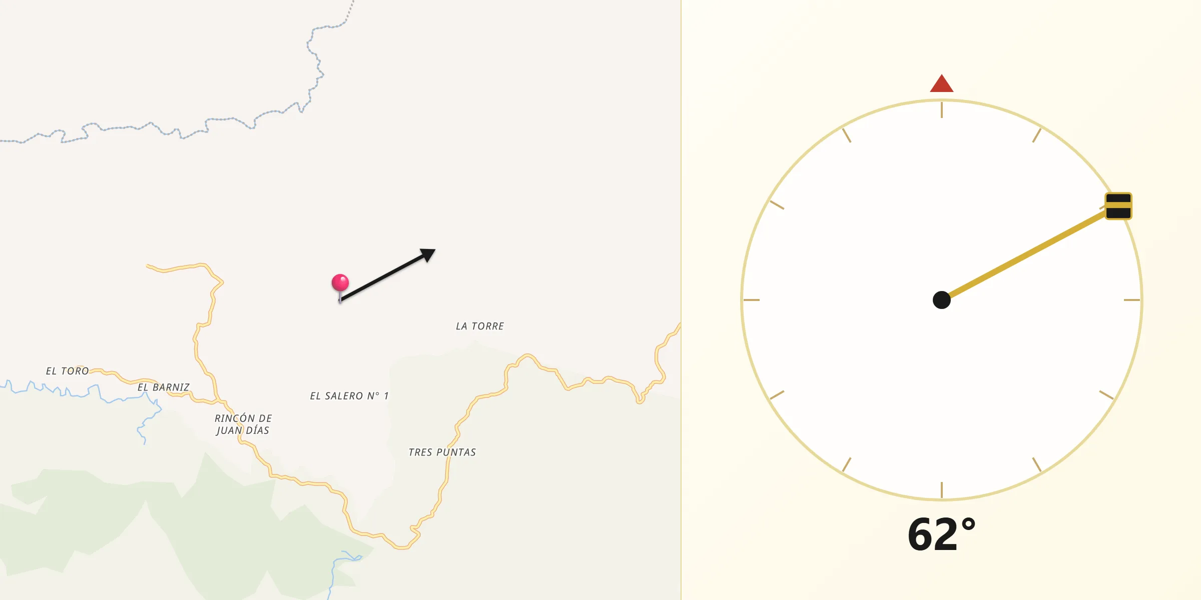 Dirección de la Qibla desde Distrito de Las Minas