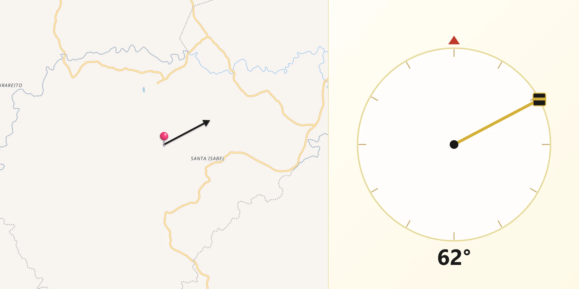 Dirección de la Qibla desde Distrito de Guararé