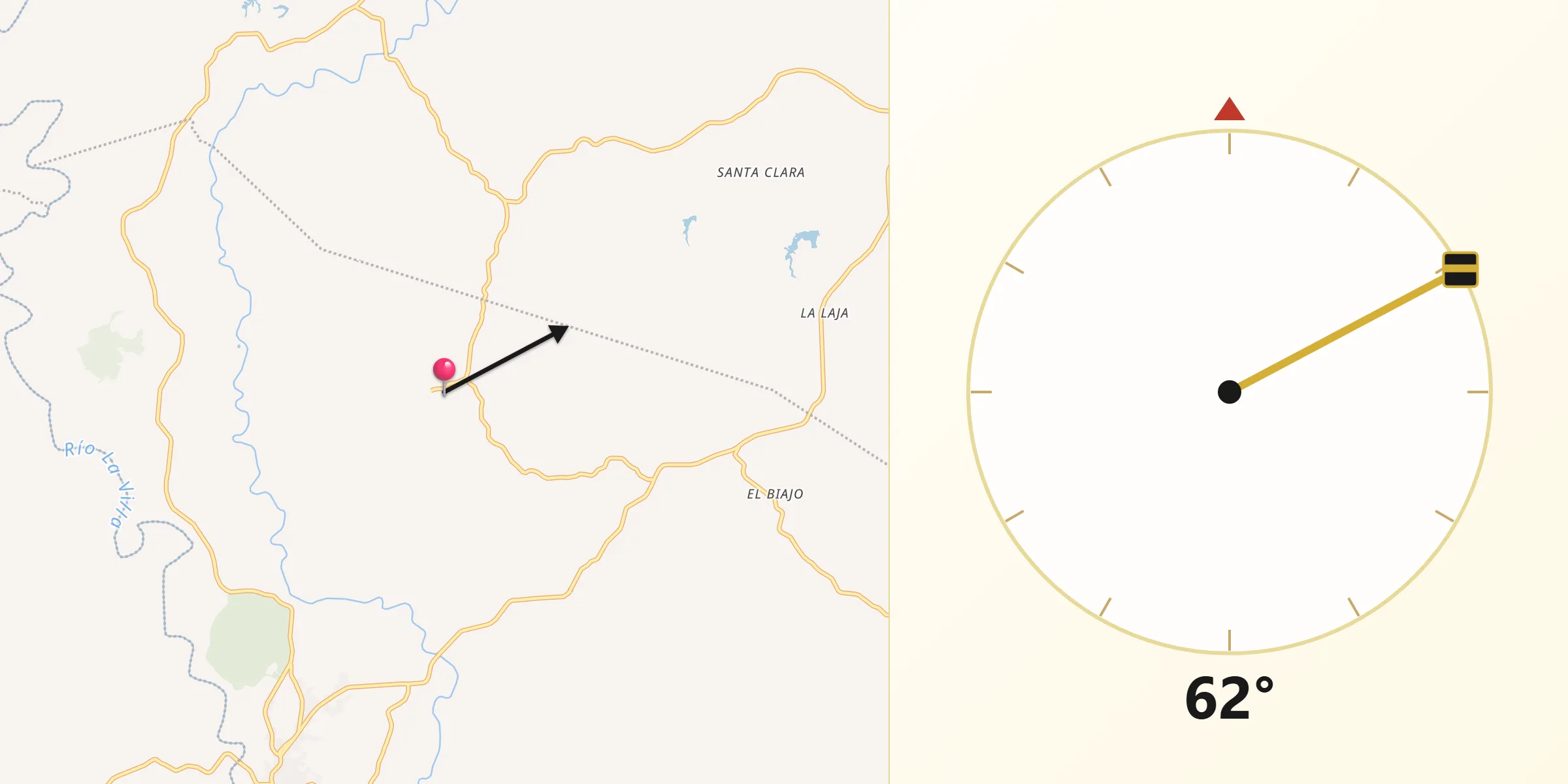 Dirección de la Qibla desde Cedro Arriba