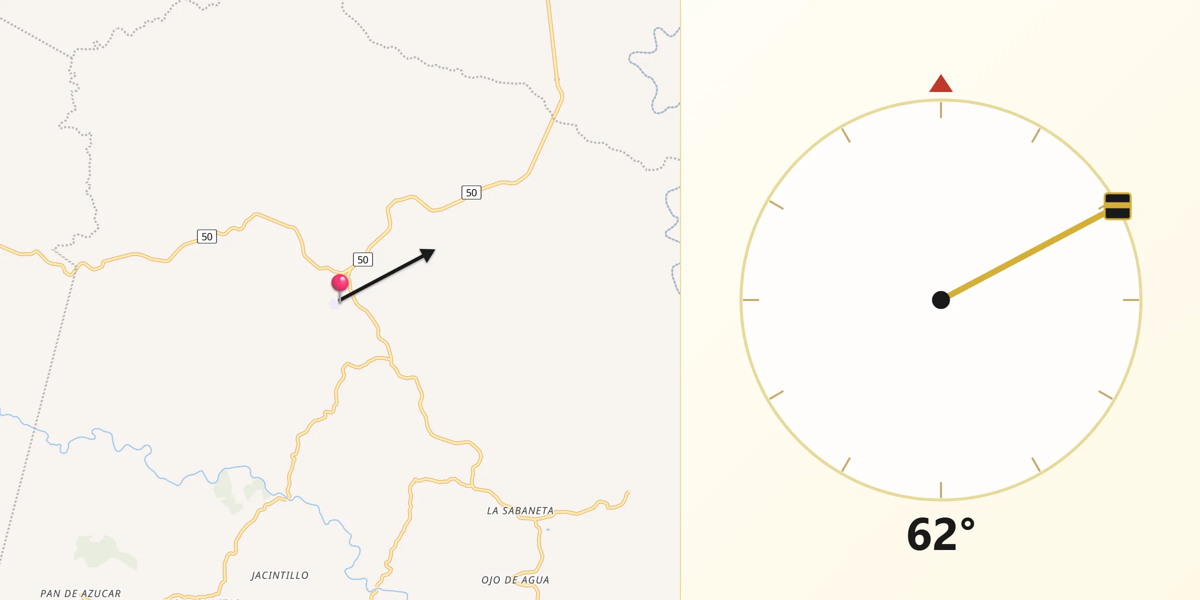 Dirección de la Qibla desde Los Pozos