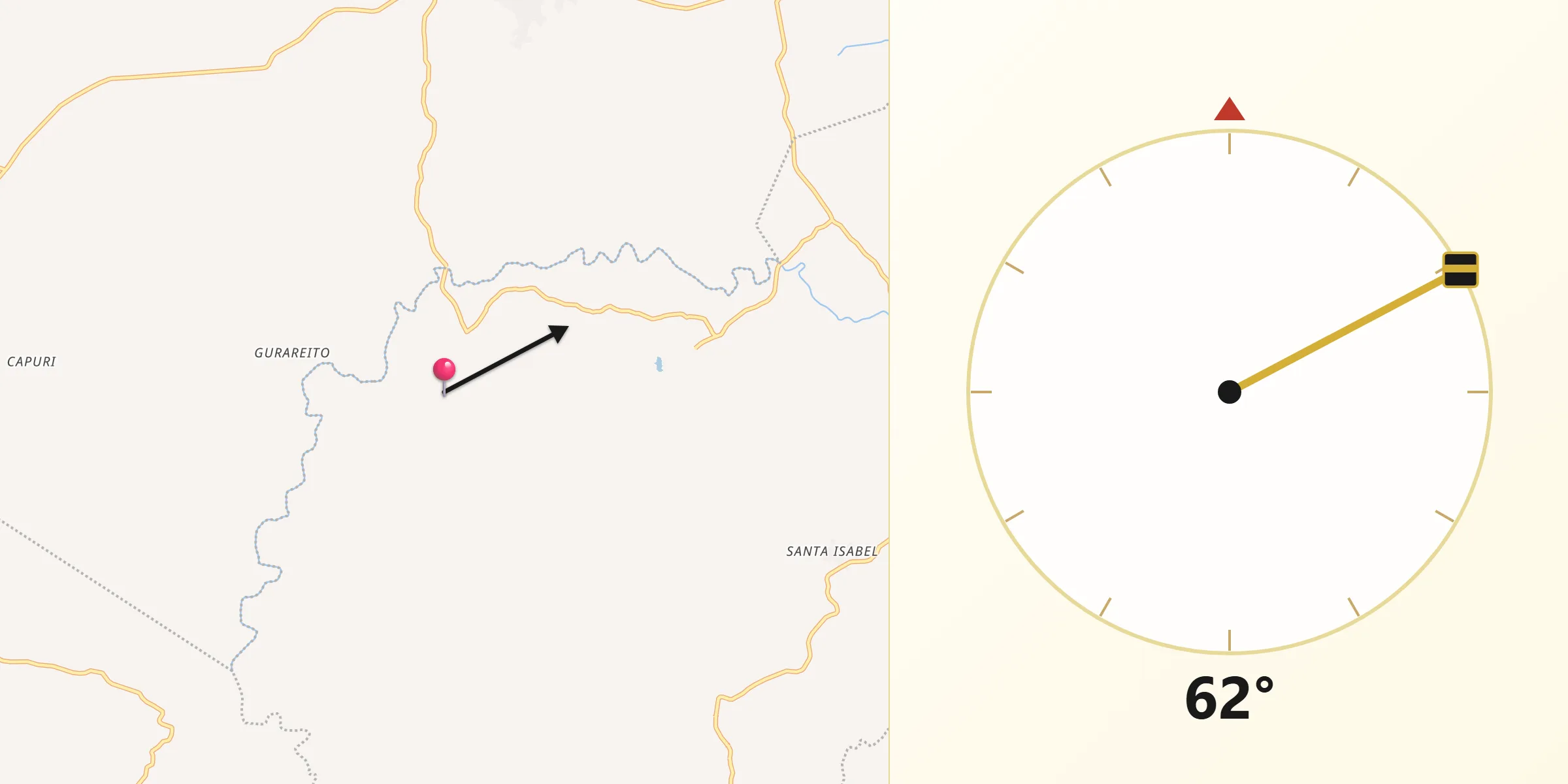 Dirección de la Qibla desde Llano Abajo