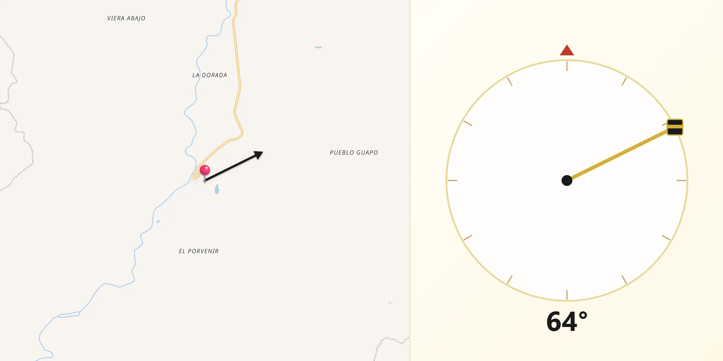 Dirección de la Qibla desde San José de Uré