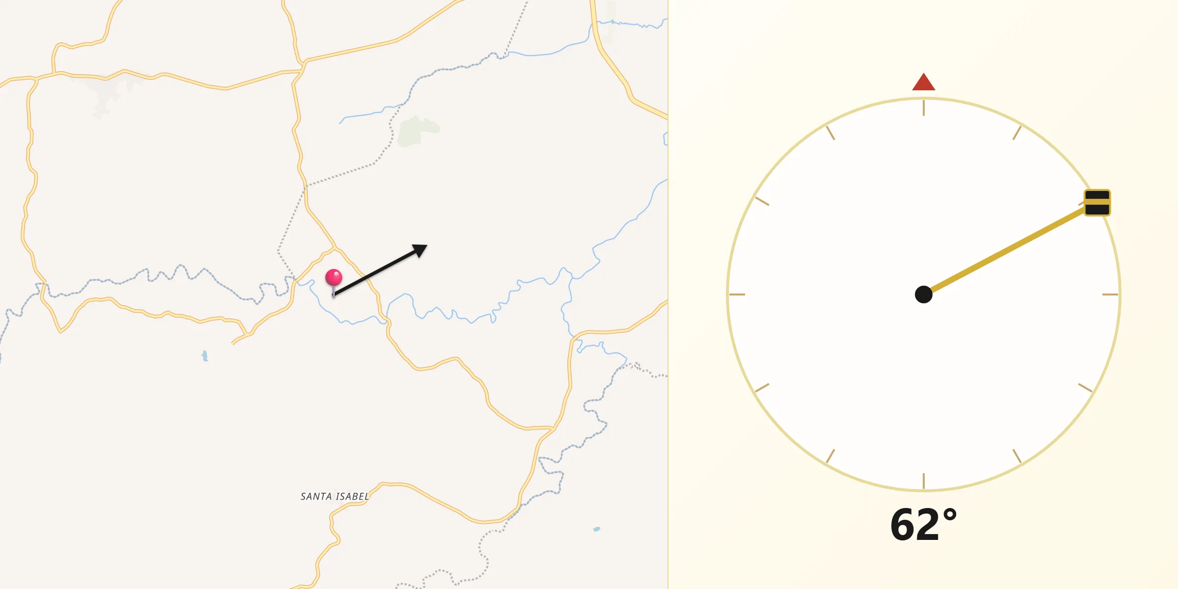 Dirección de la Qibla desde Guararé Arriba