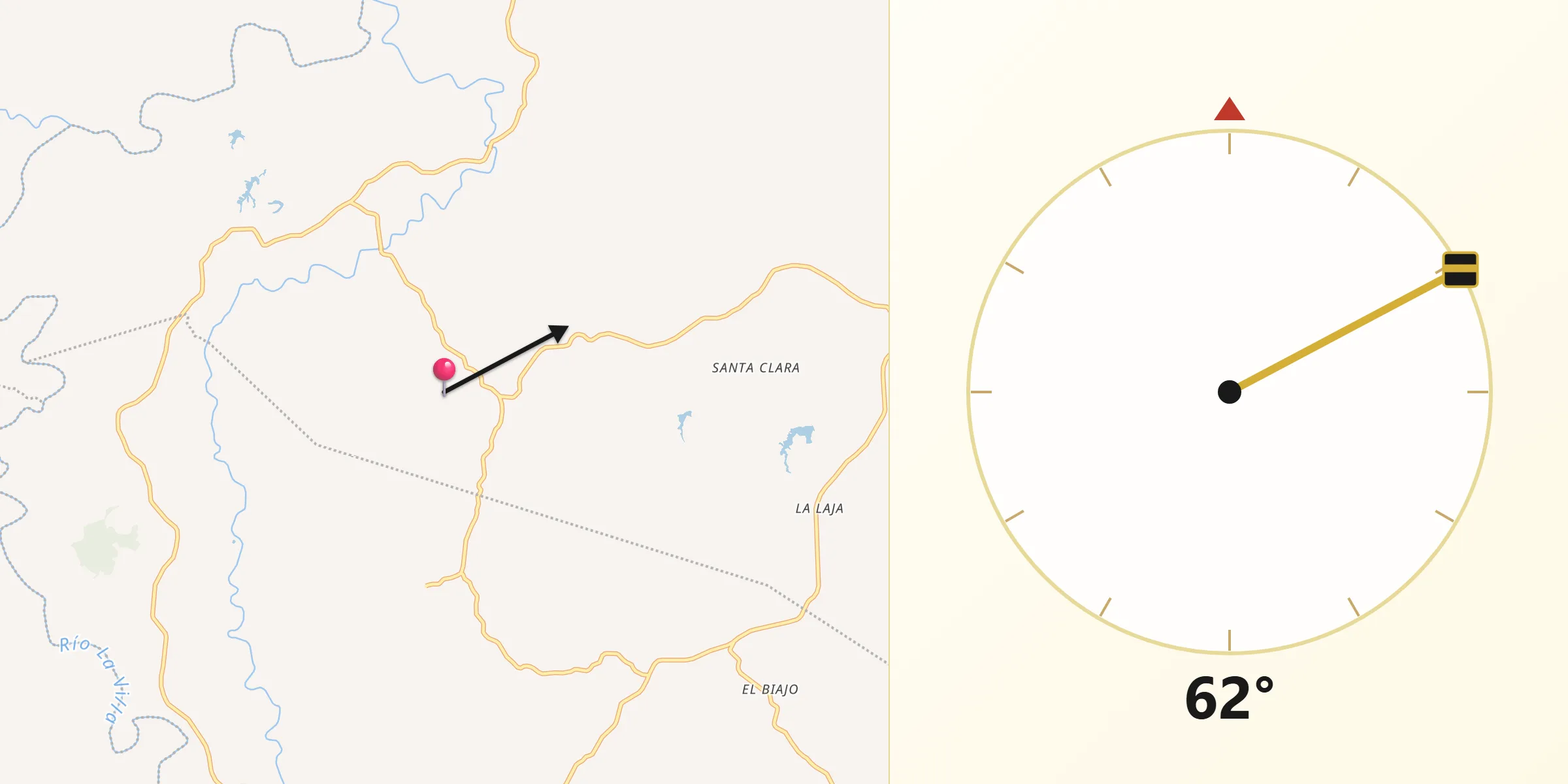 Dirección de la Qibla desde El Guásimo
