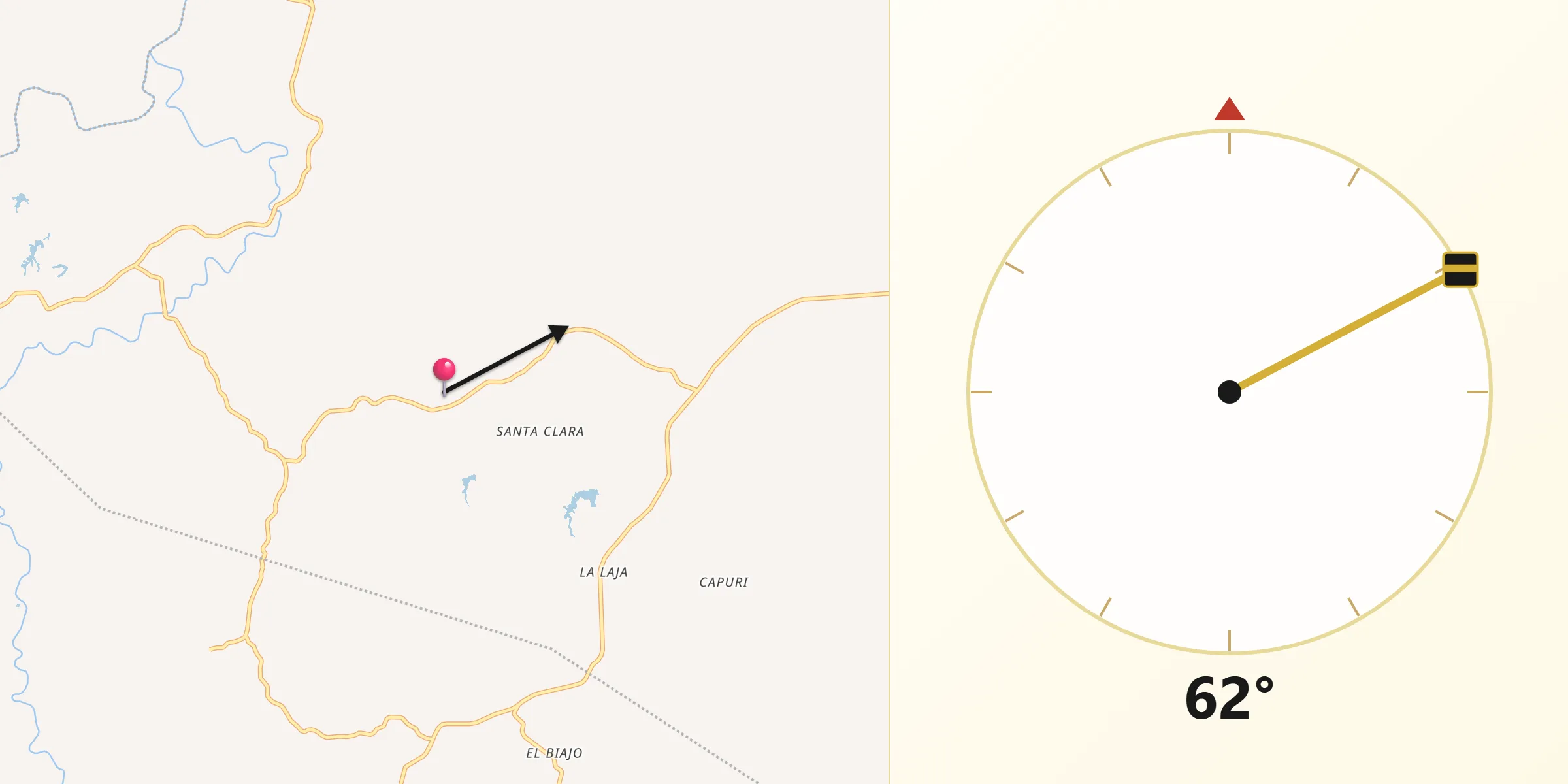 Dirección de la Qibla desde Las Guabas