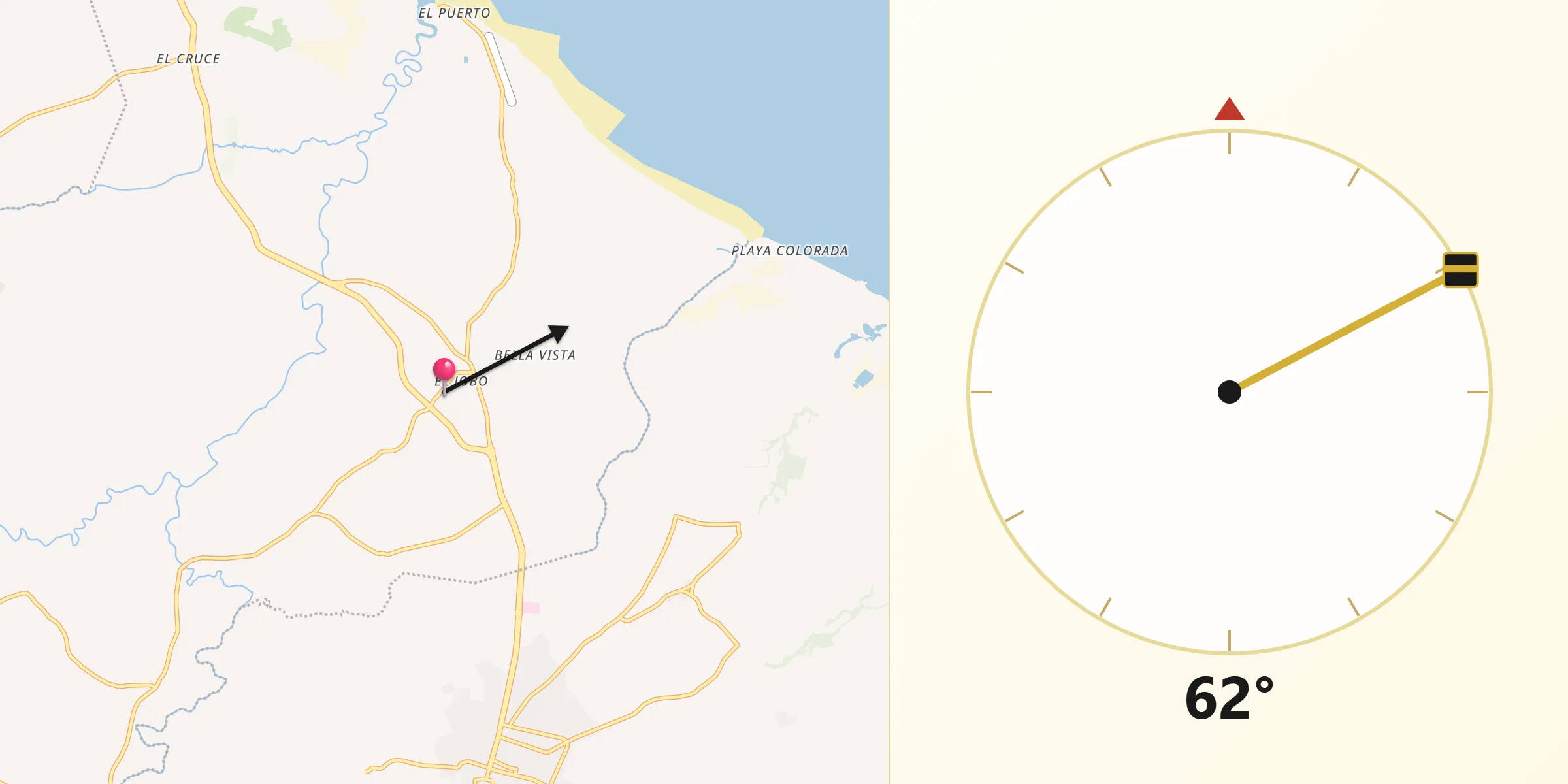 Dirección de la Qibla desde Guararé