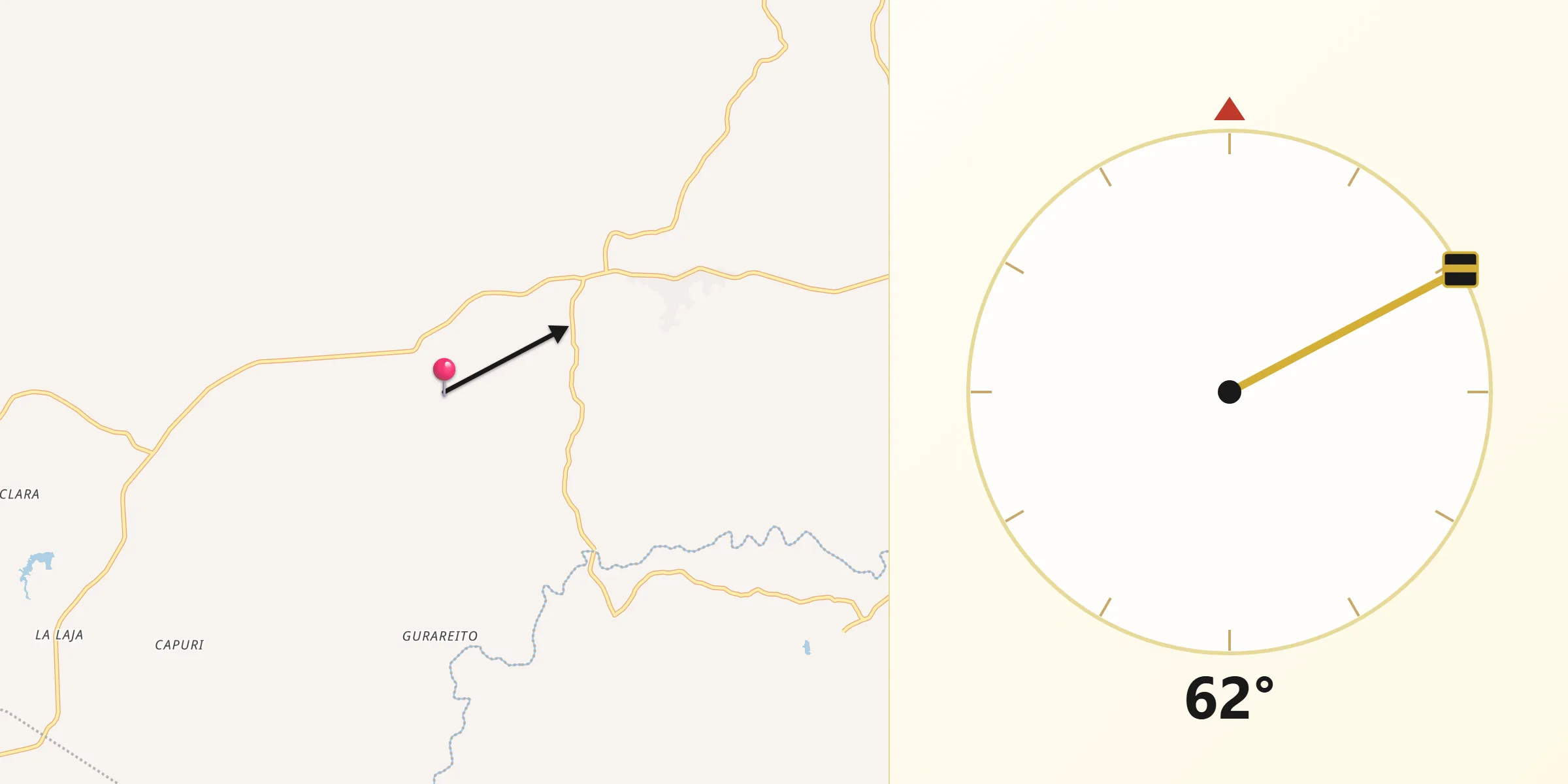 Dirección de la Qibla desde Las Cruces