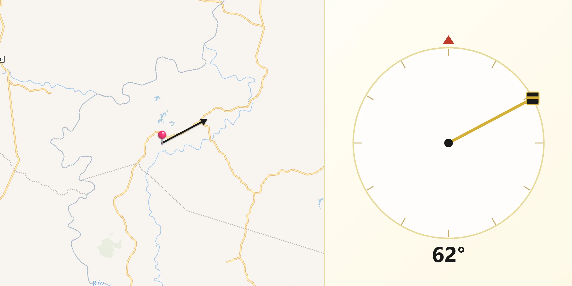 Dirección de la Qibla desde La Colorada