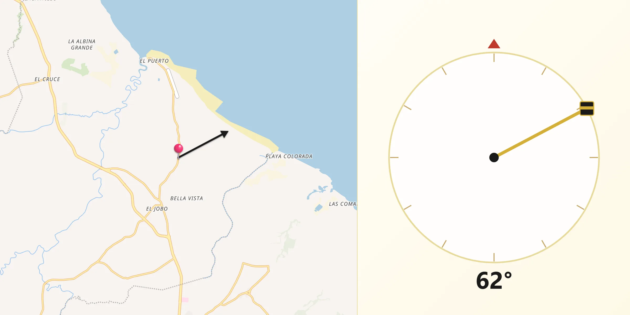 Dirección de la Qibla desde La Enea