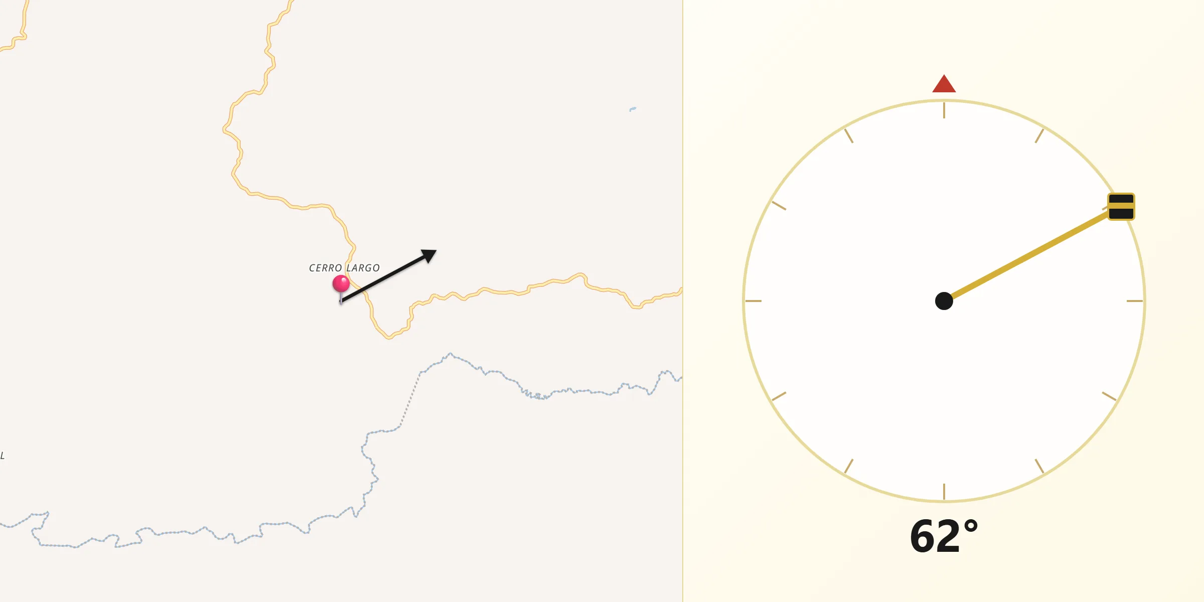 Dirección de la Qibla desde Cerro Largo