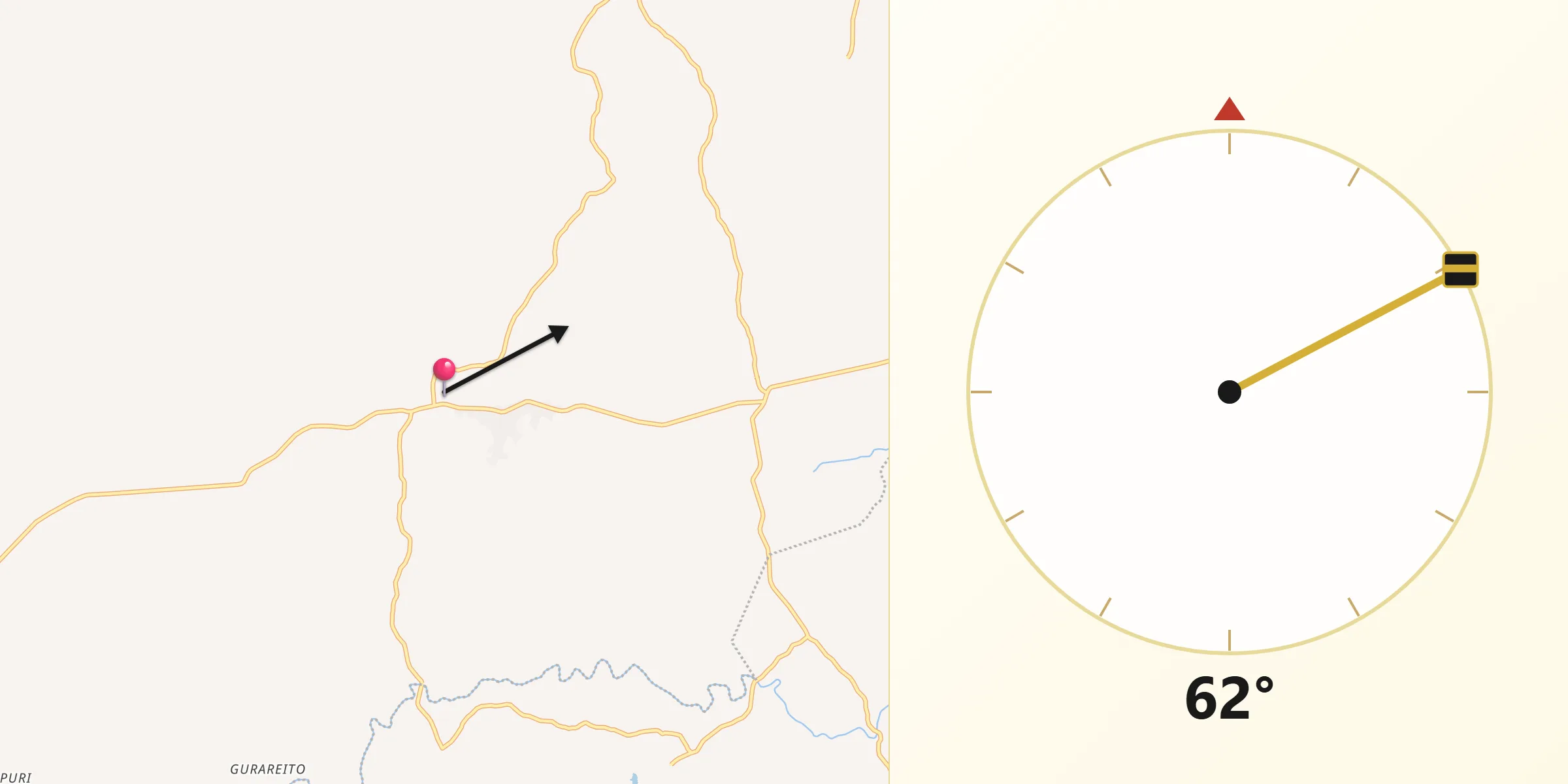Dirección de la Qibla desde Tres Quebradas
