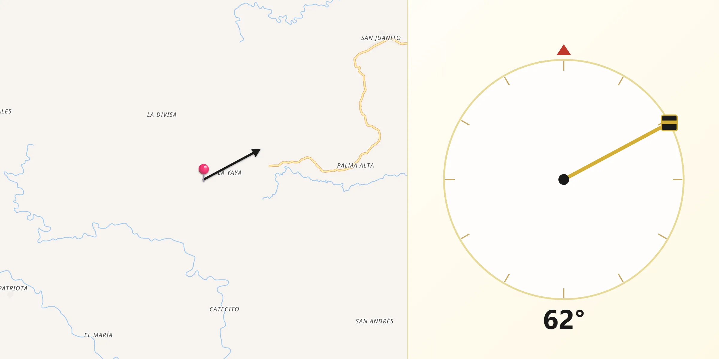 Dirección de la Qibla desde Distrito de Soná