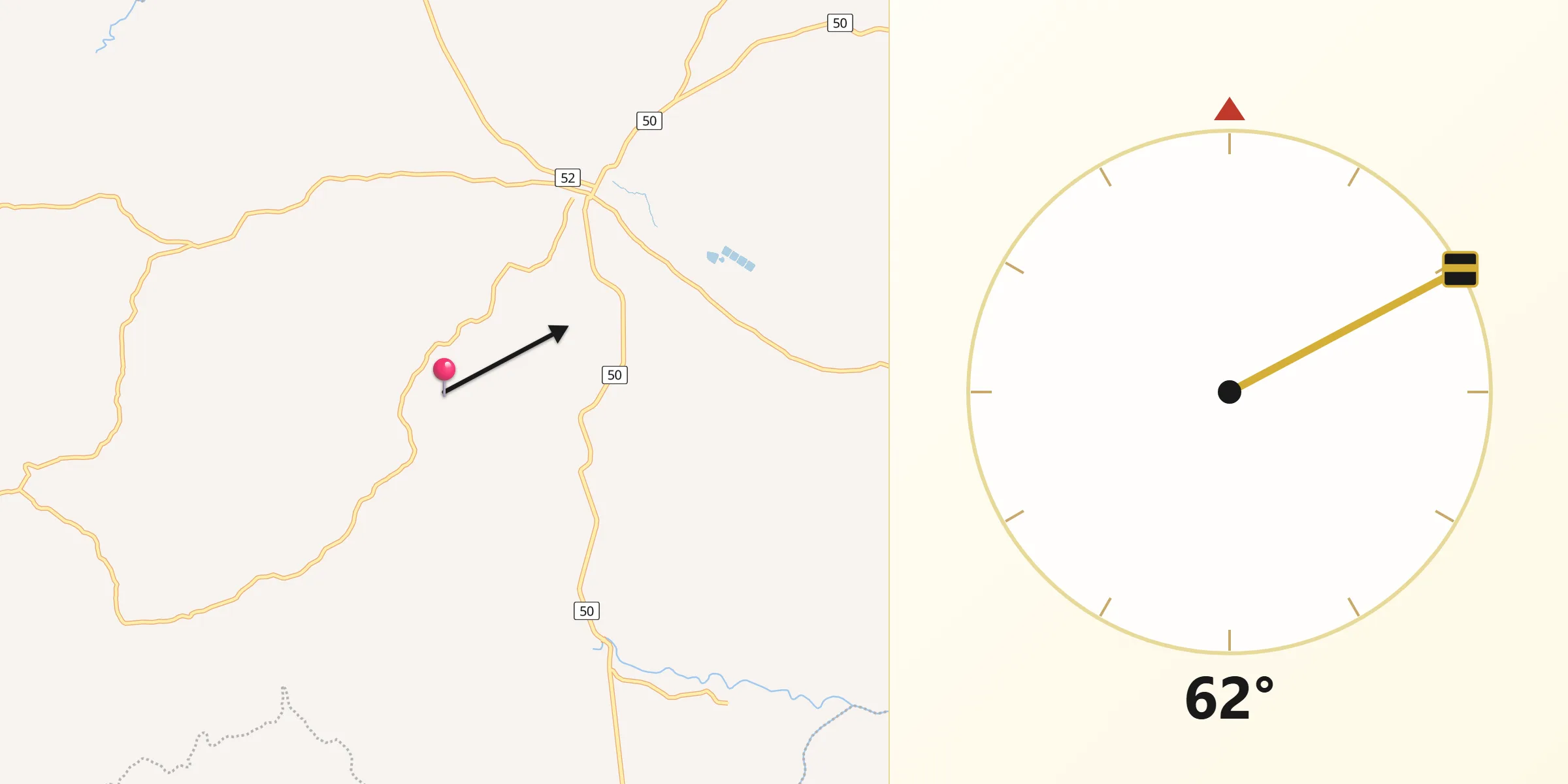 Dirección de la Qibla desde Distrito de Pesé