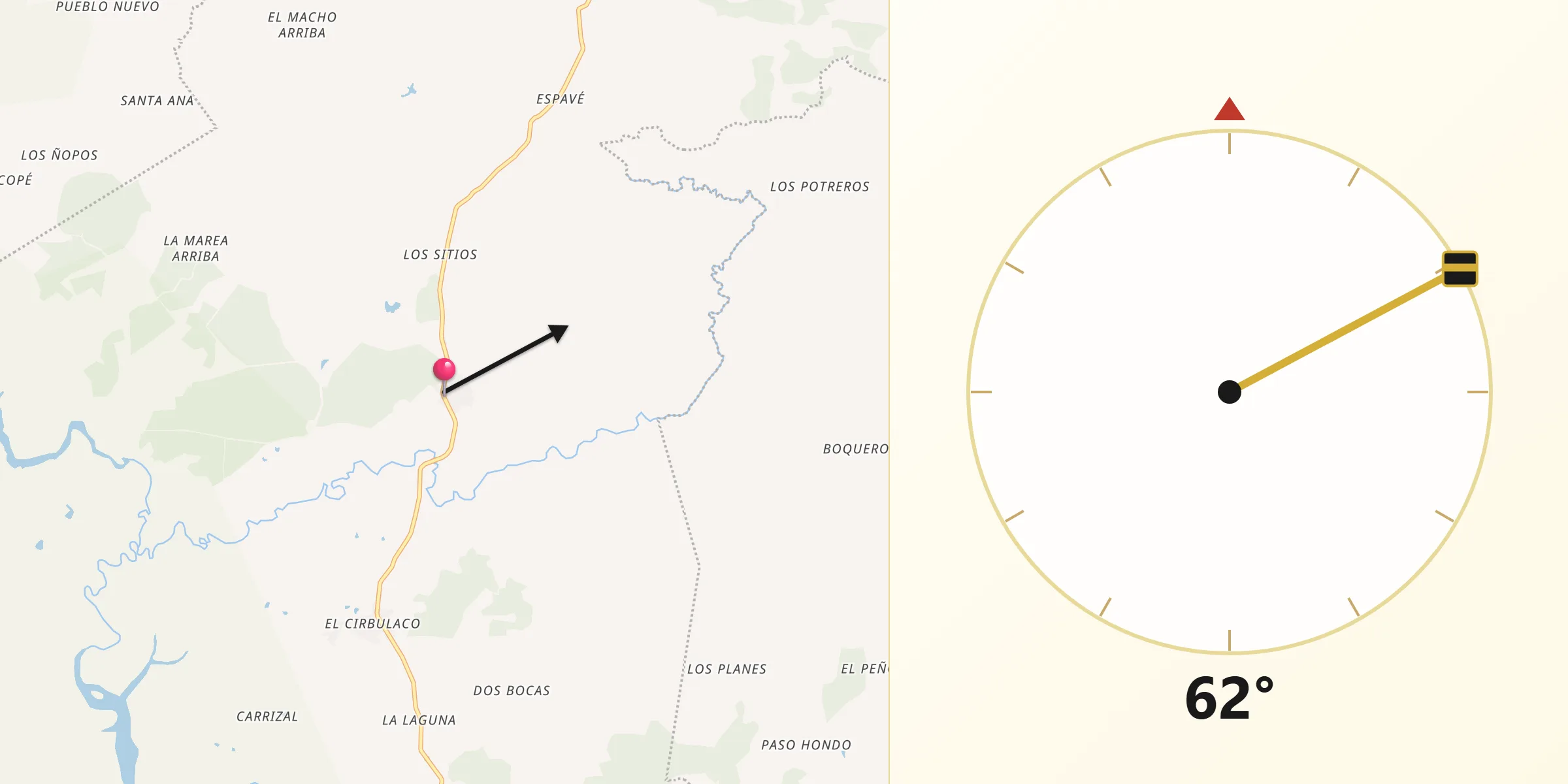 Dirección de la Qibla desde Ponuga