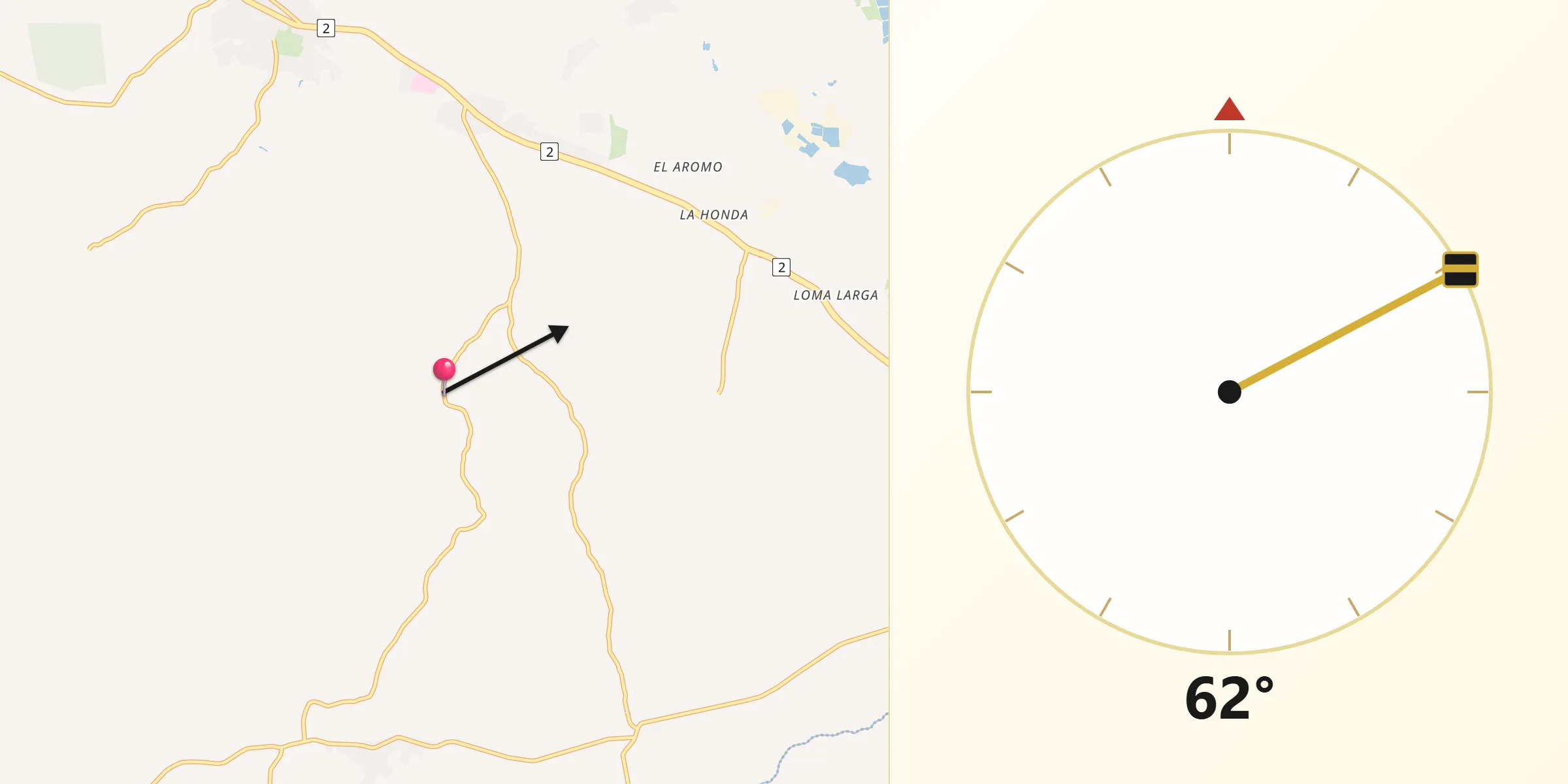 Dirección de la Qibla desde La Espigadilla